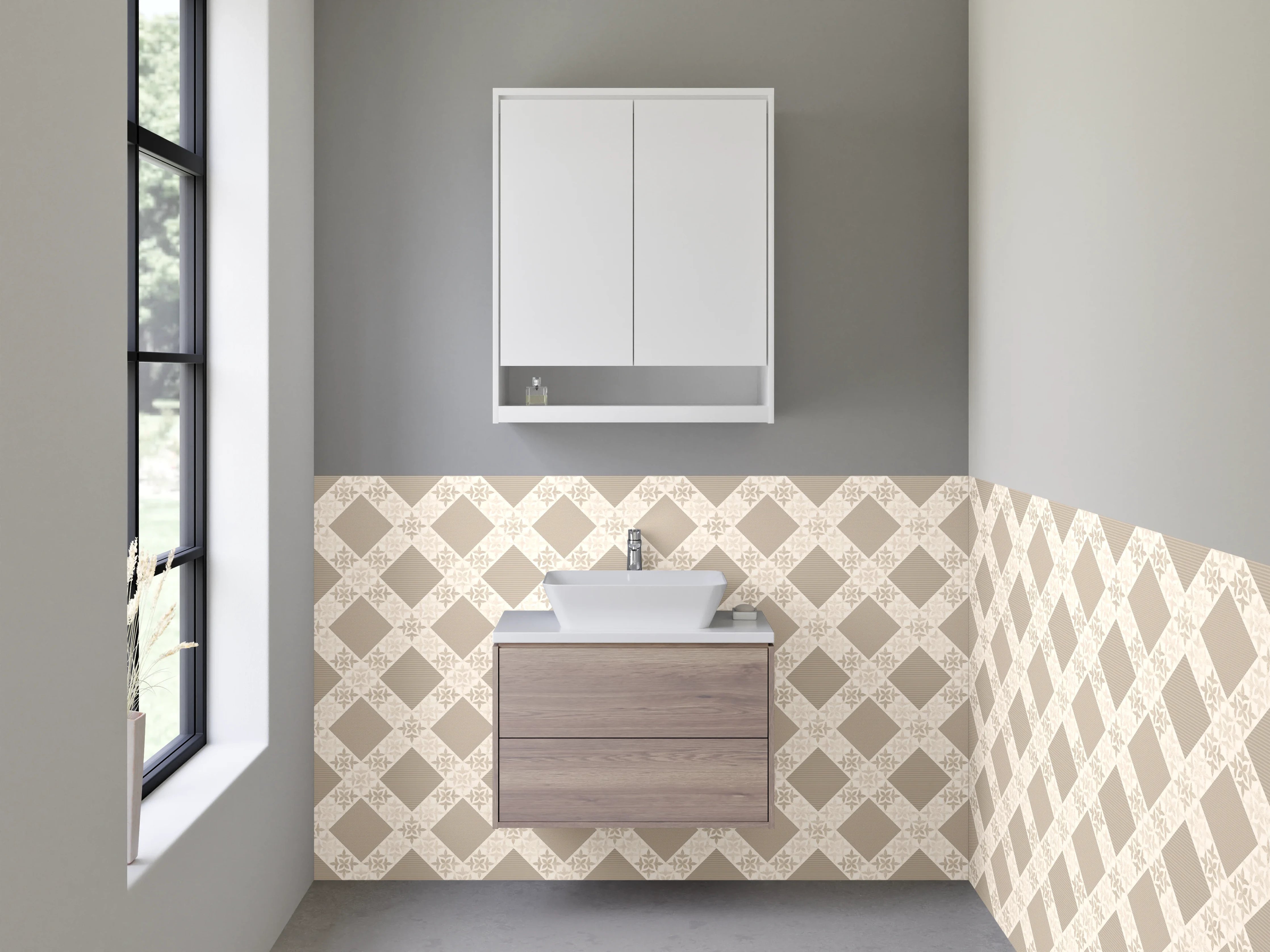 Waschbecken-Rückwand - Beige-Rauten Vintage Muster