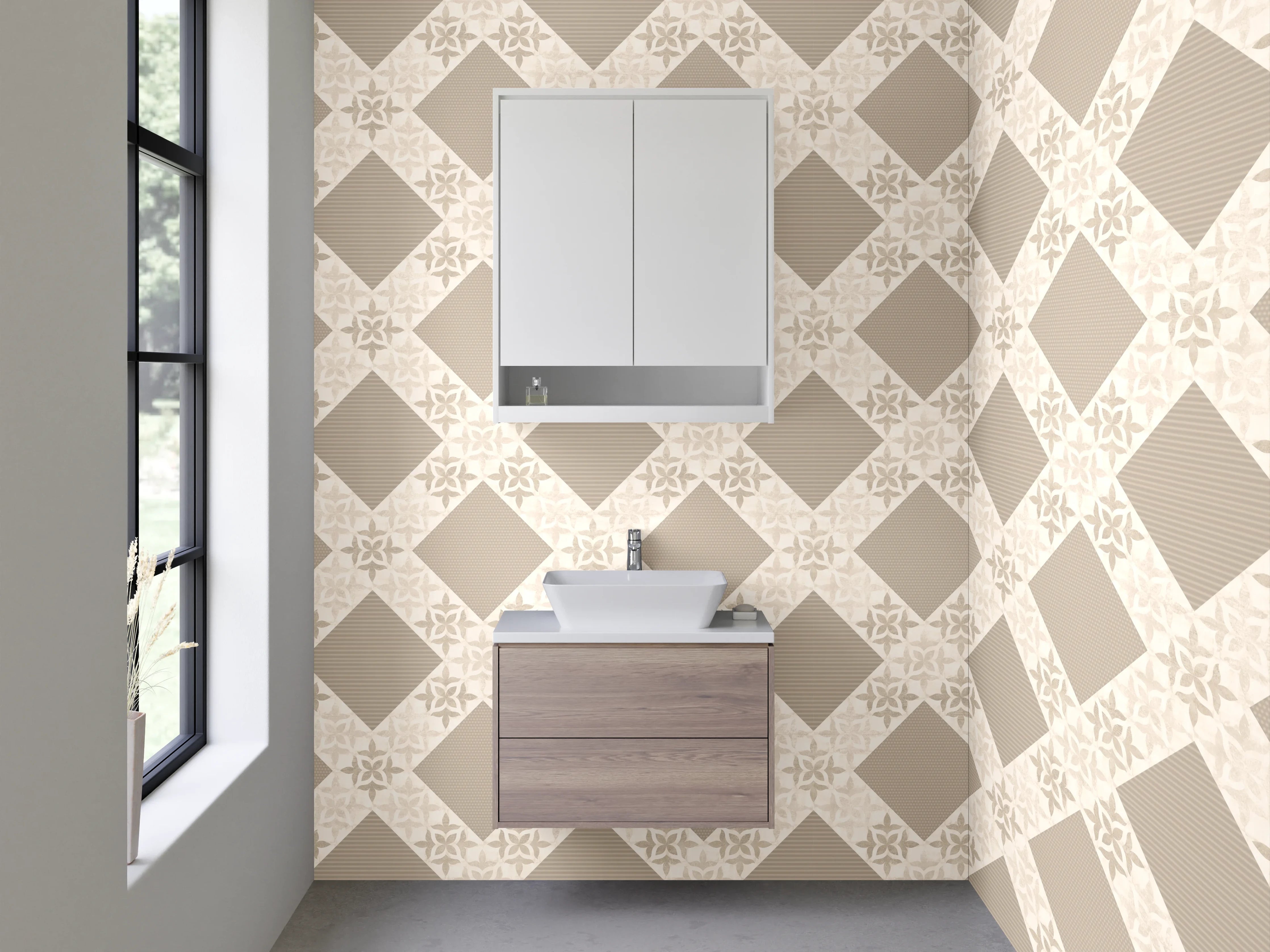 Waschbecken-Rückwand - Beige-Rauten Vintage Muster