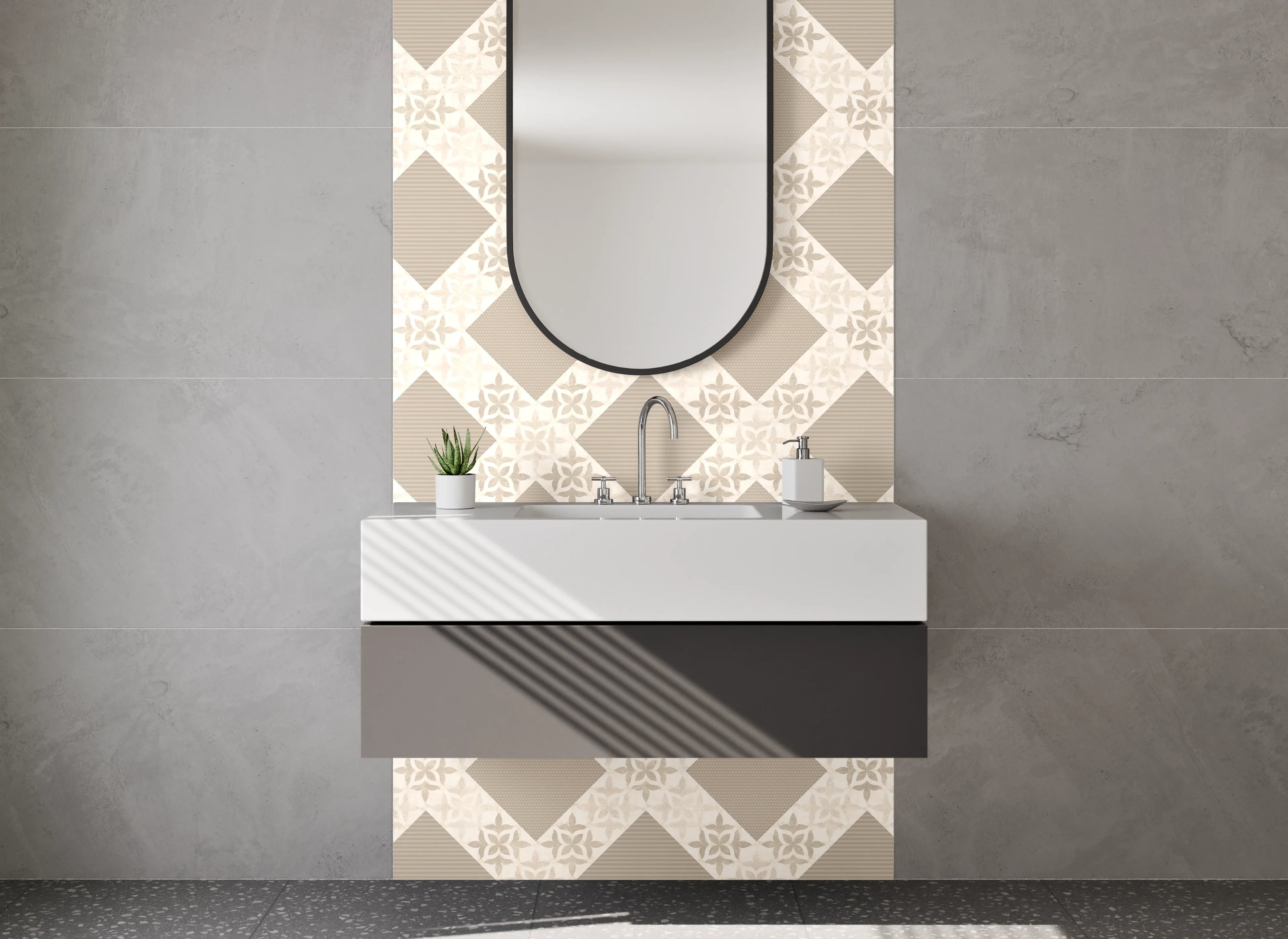 Waschbecken-Rückwand - Beige-Rauten Vintage Muster