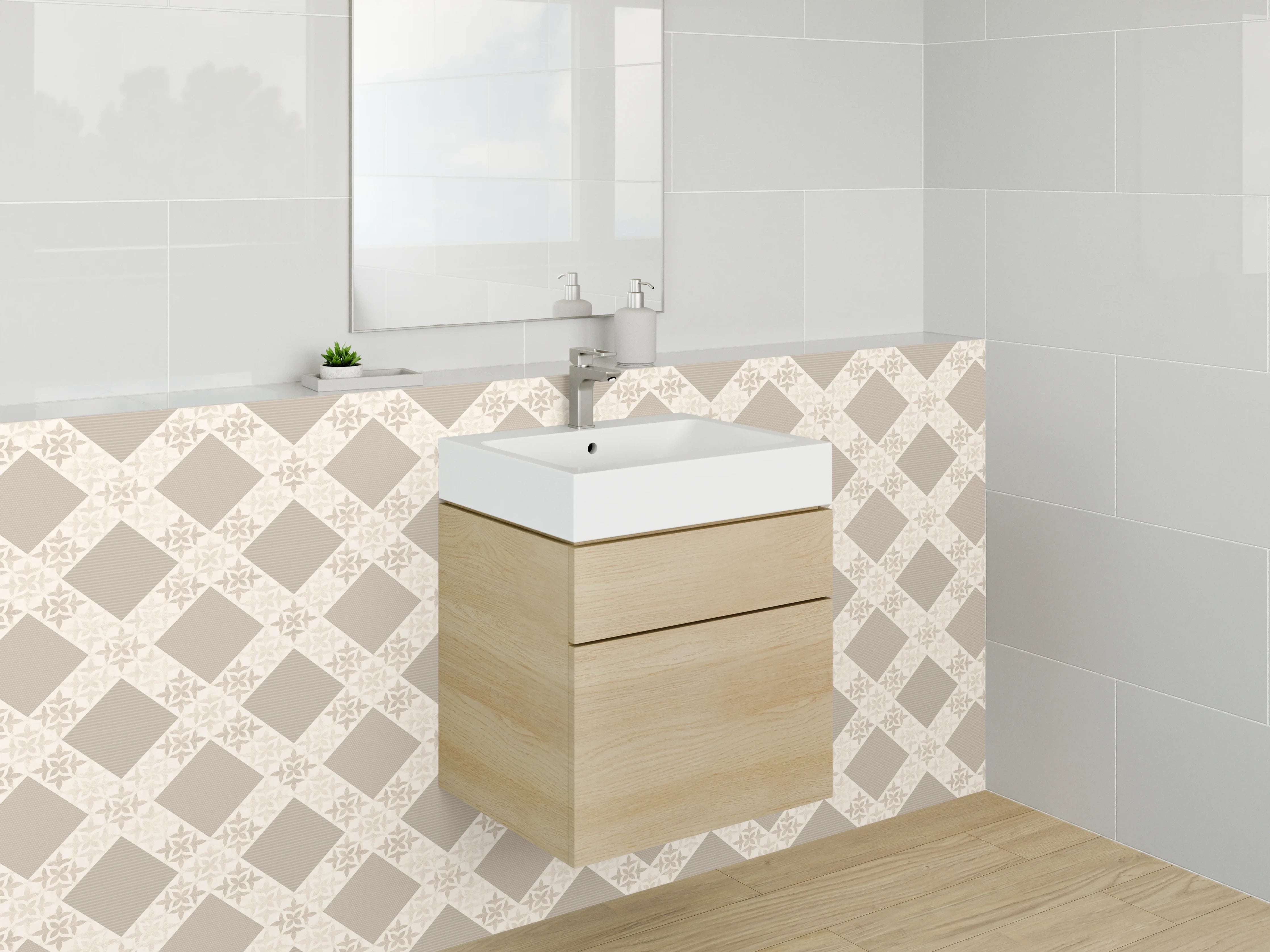 Waschbecken-Rückwand - Beige-Rauten Vintage Muster