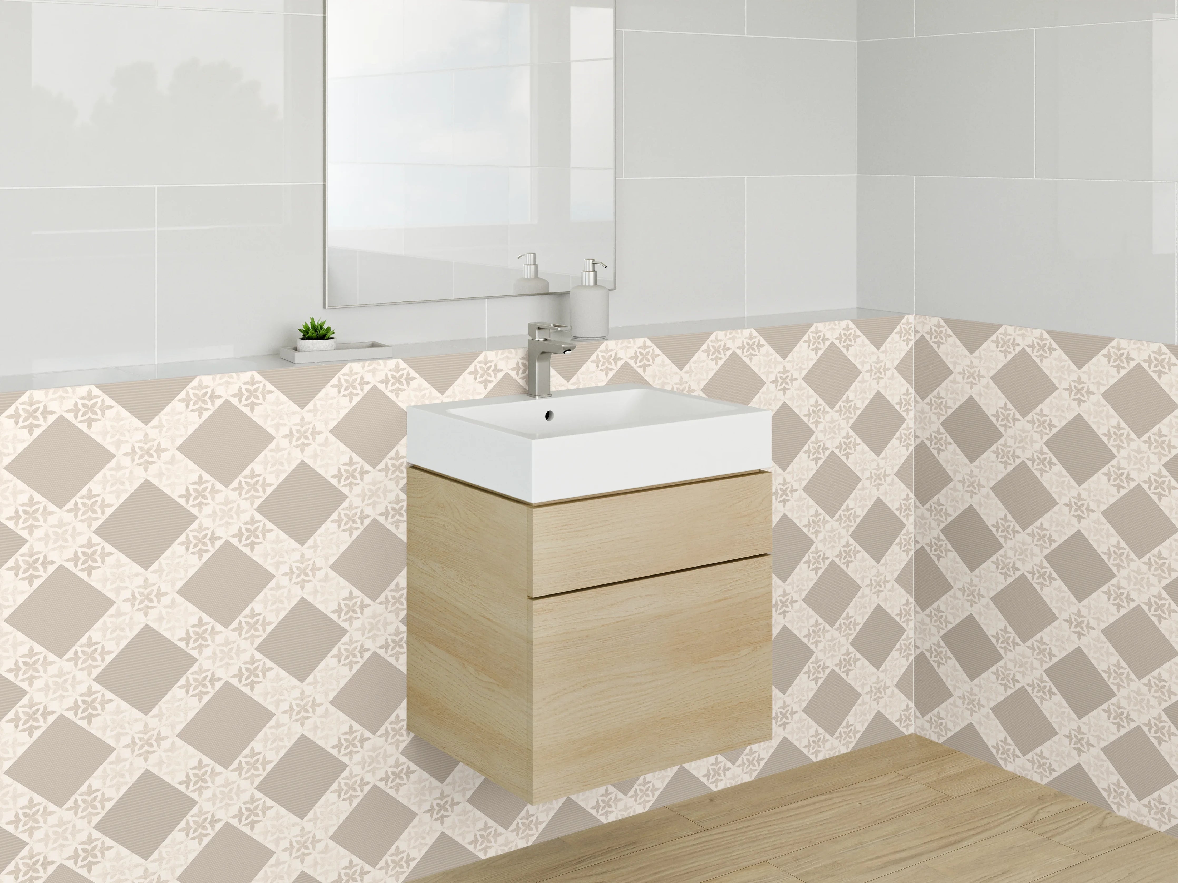 Waschbecken-Rückwand - Beige-Rauten Vintage Muster