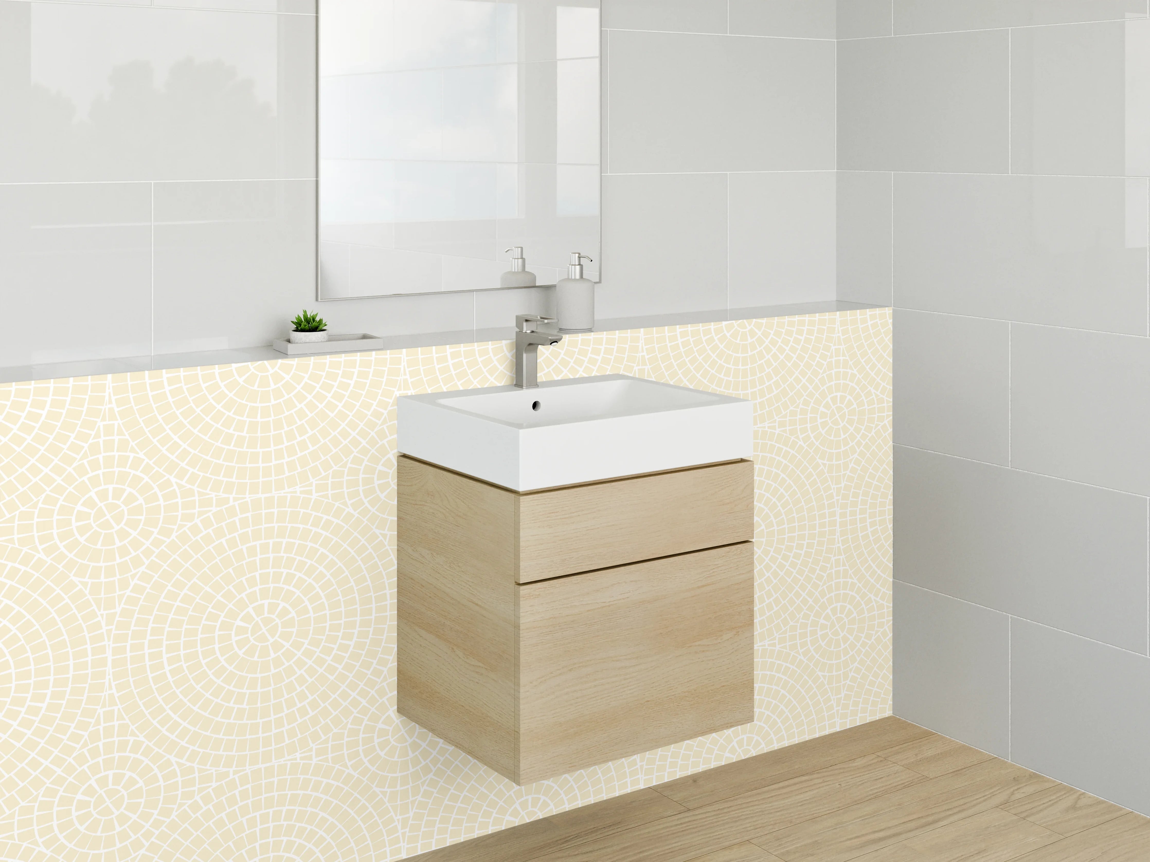Waschbecken-Rückwand - Beige Retro Kreismuster Tapete
