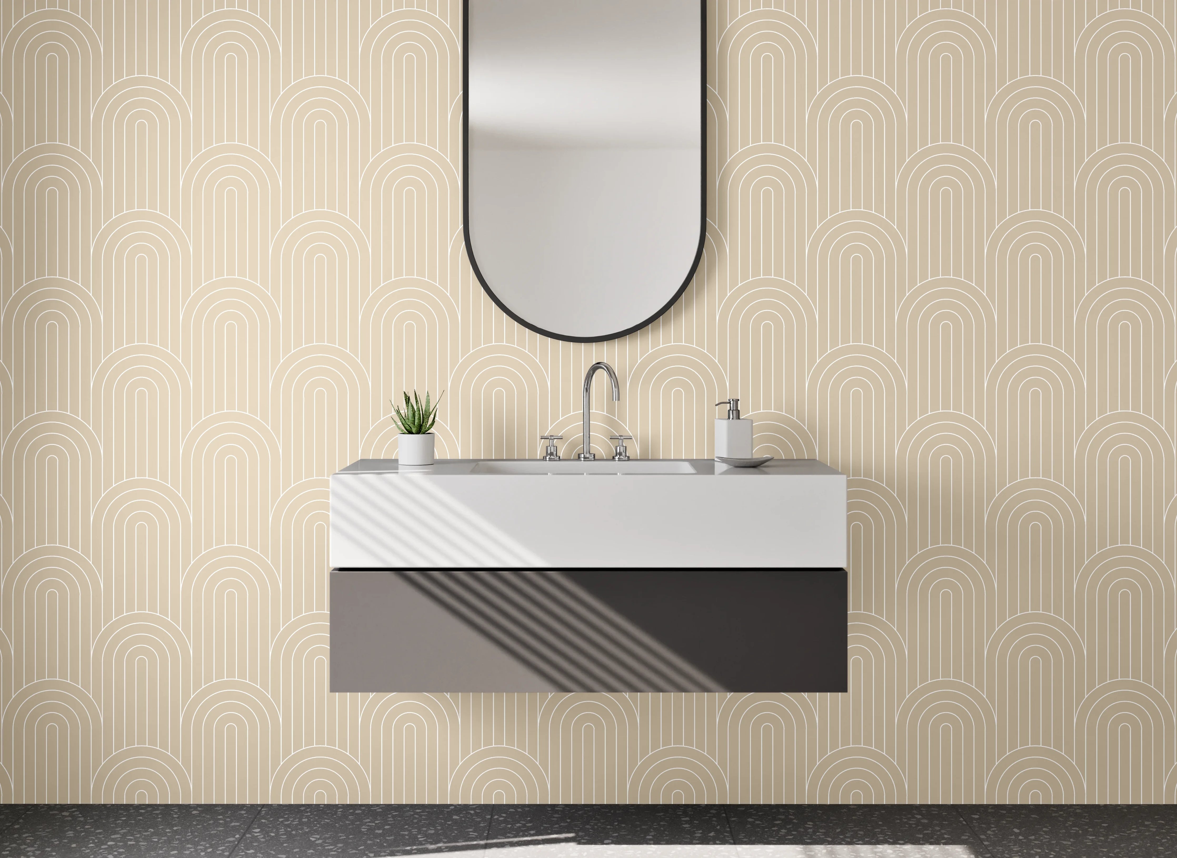 Waschbecken-Rückwand - Beige Retro Muster Deko