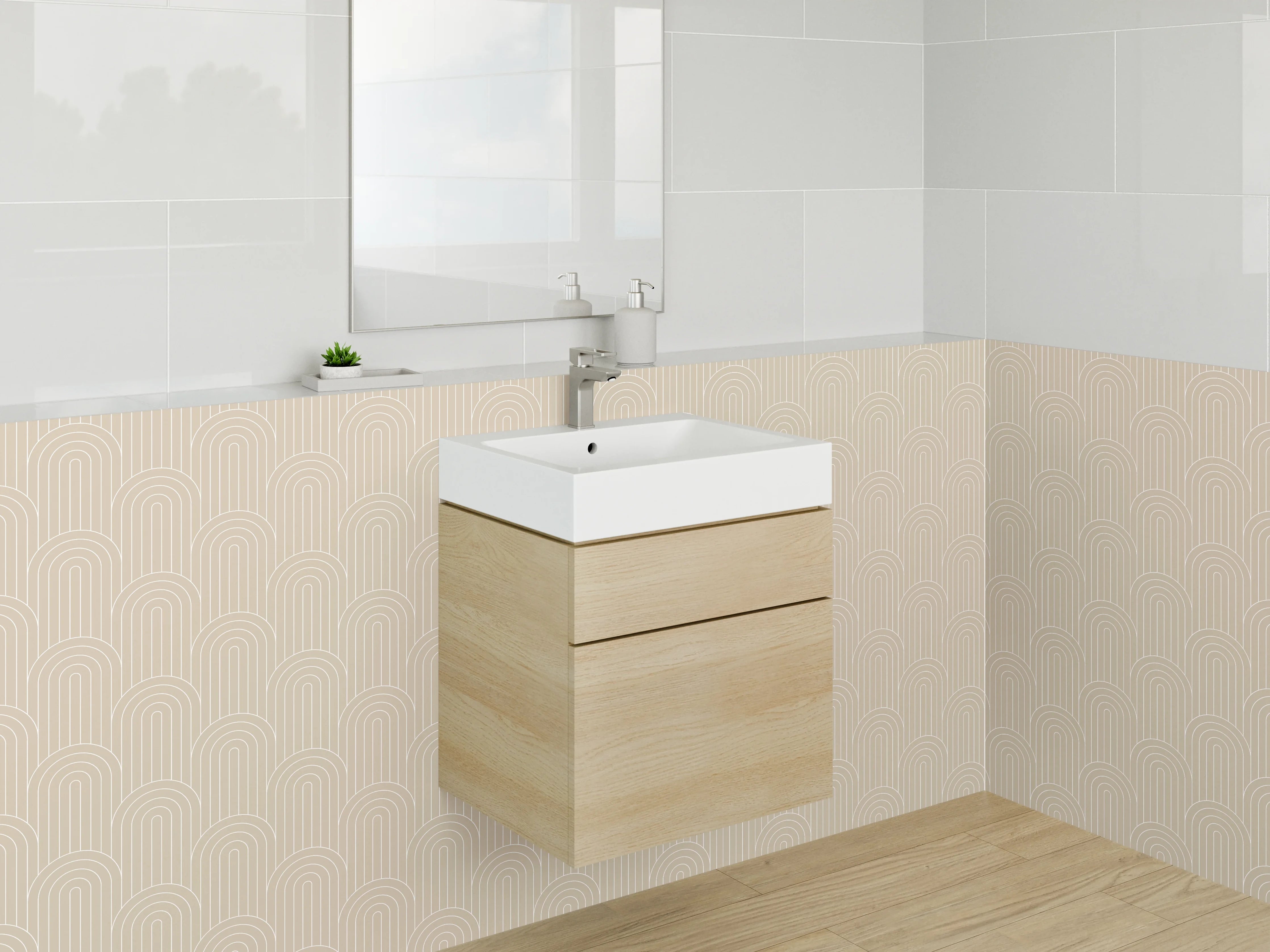 Waschbecken-Rückwand - Beige Retro Muster Deko