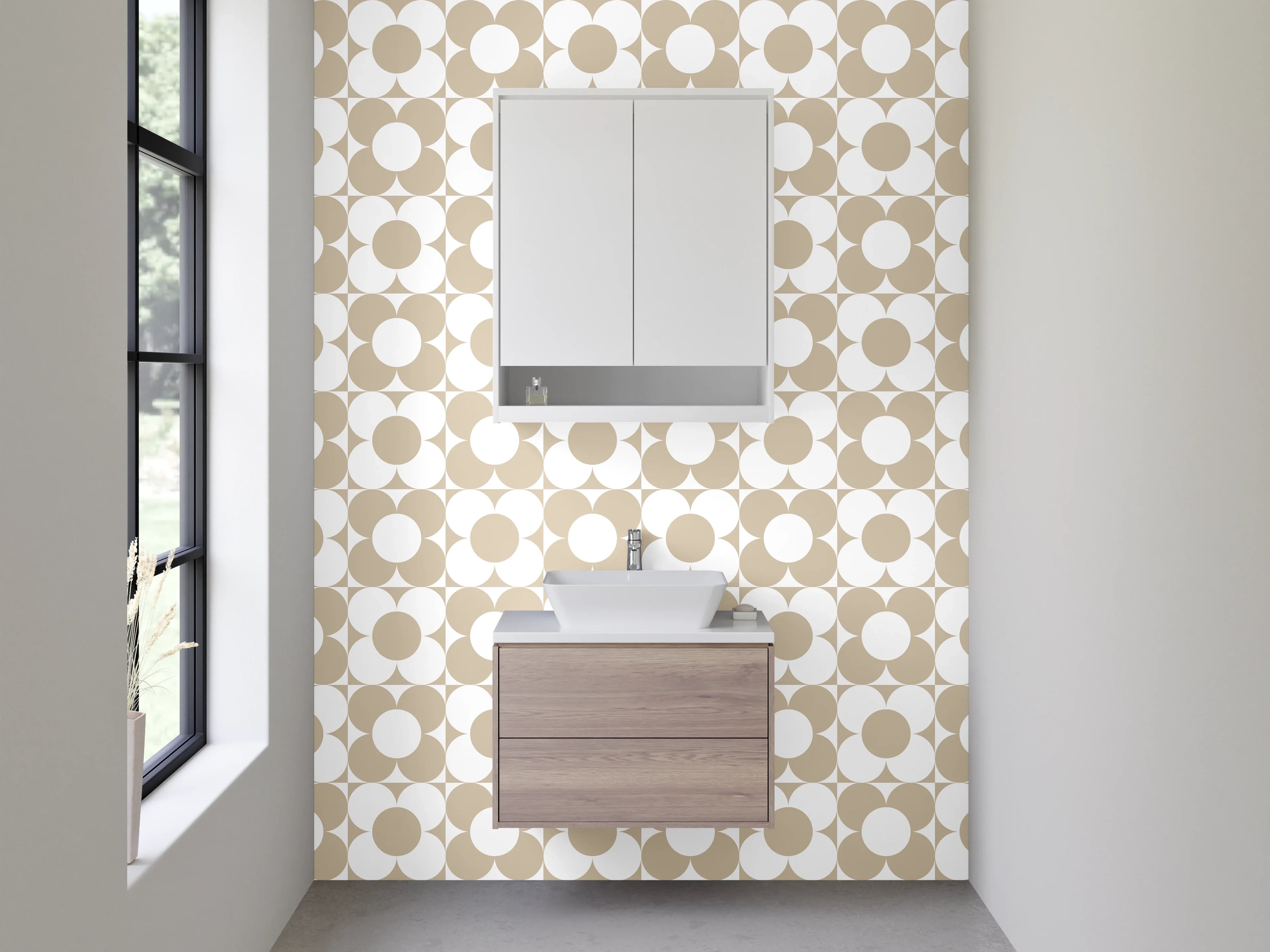Waschbecken-Rückwand - Beige Retro Muster Kreise Minimal