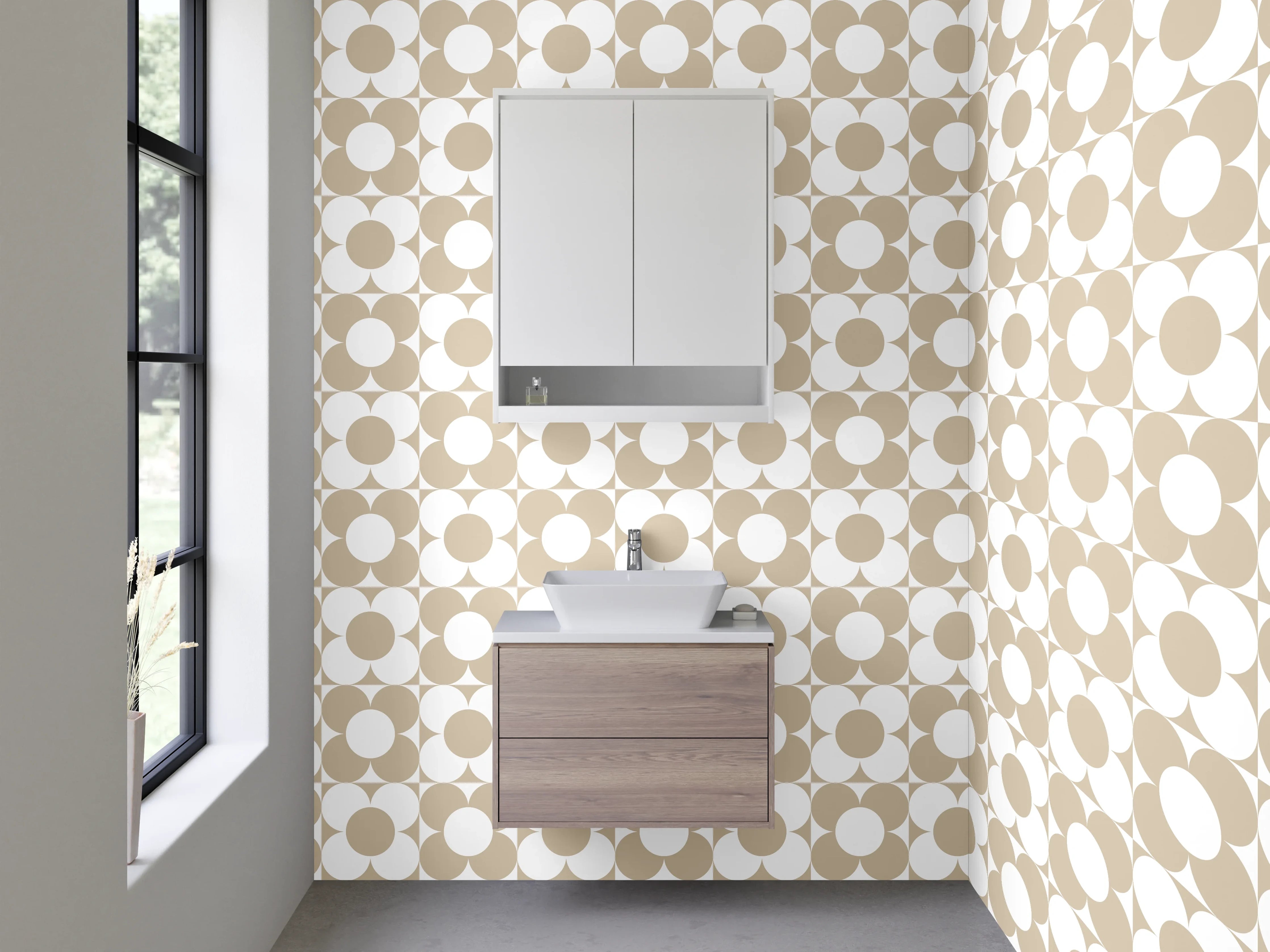 Waschbecken-Rückwand - Beige Retro Muster Kreise Minimal