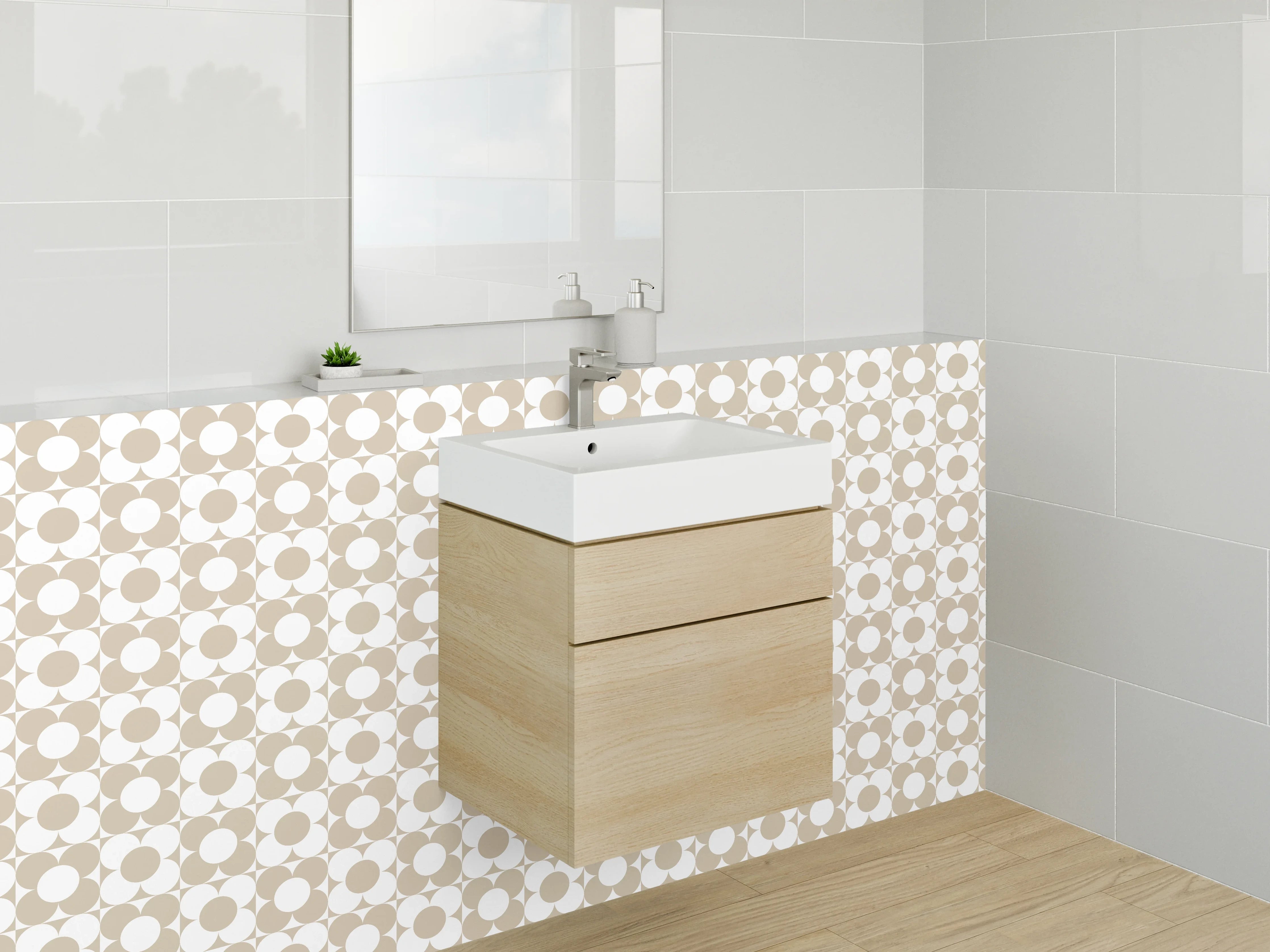 Waschbecken-Rückwand - Beige Retro Muster Kreise Minimal