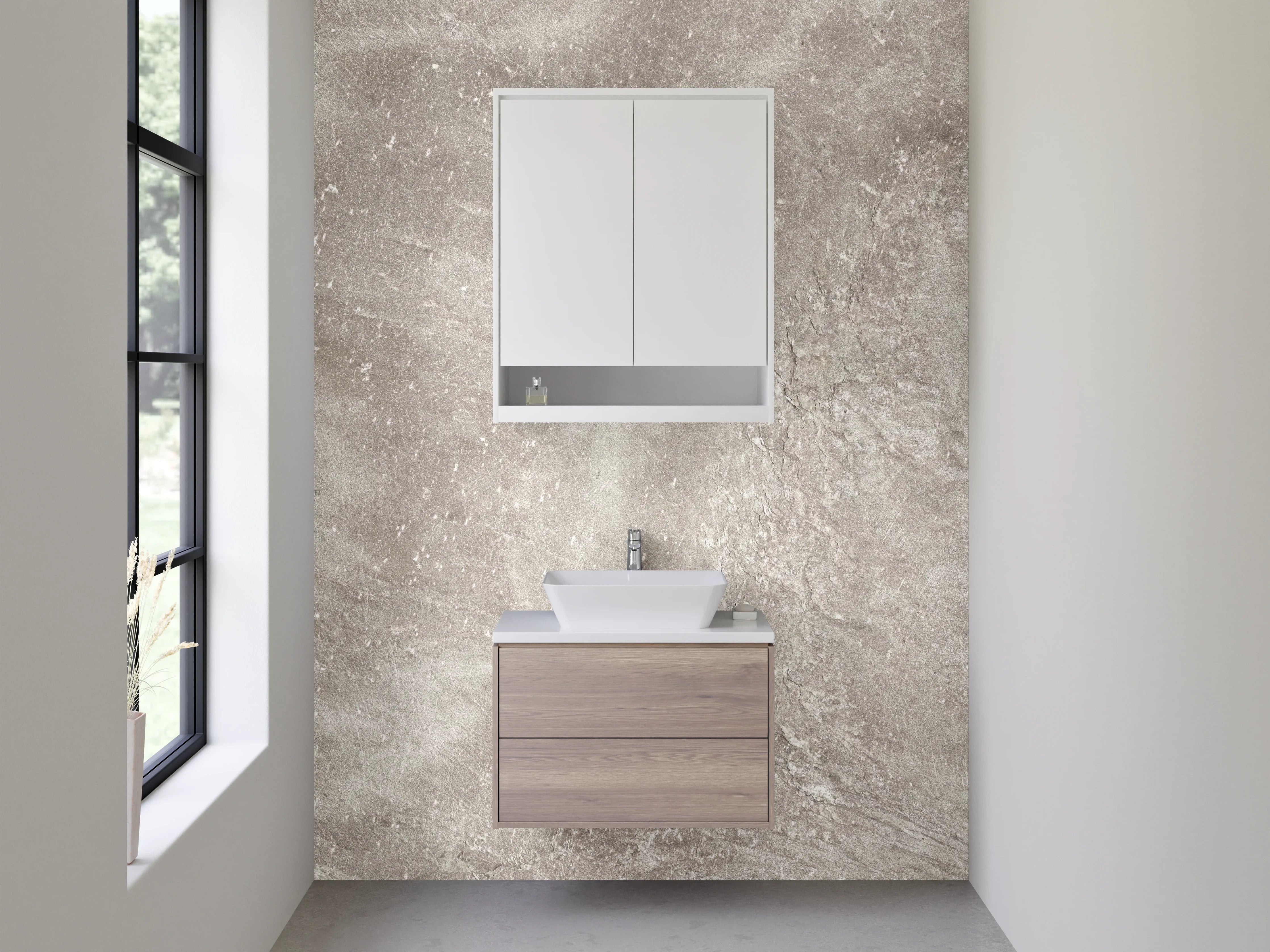 Waschbecken-Rückwand - Beige Stein-Textur