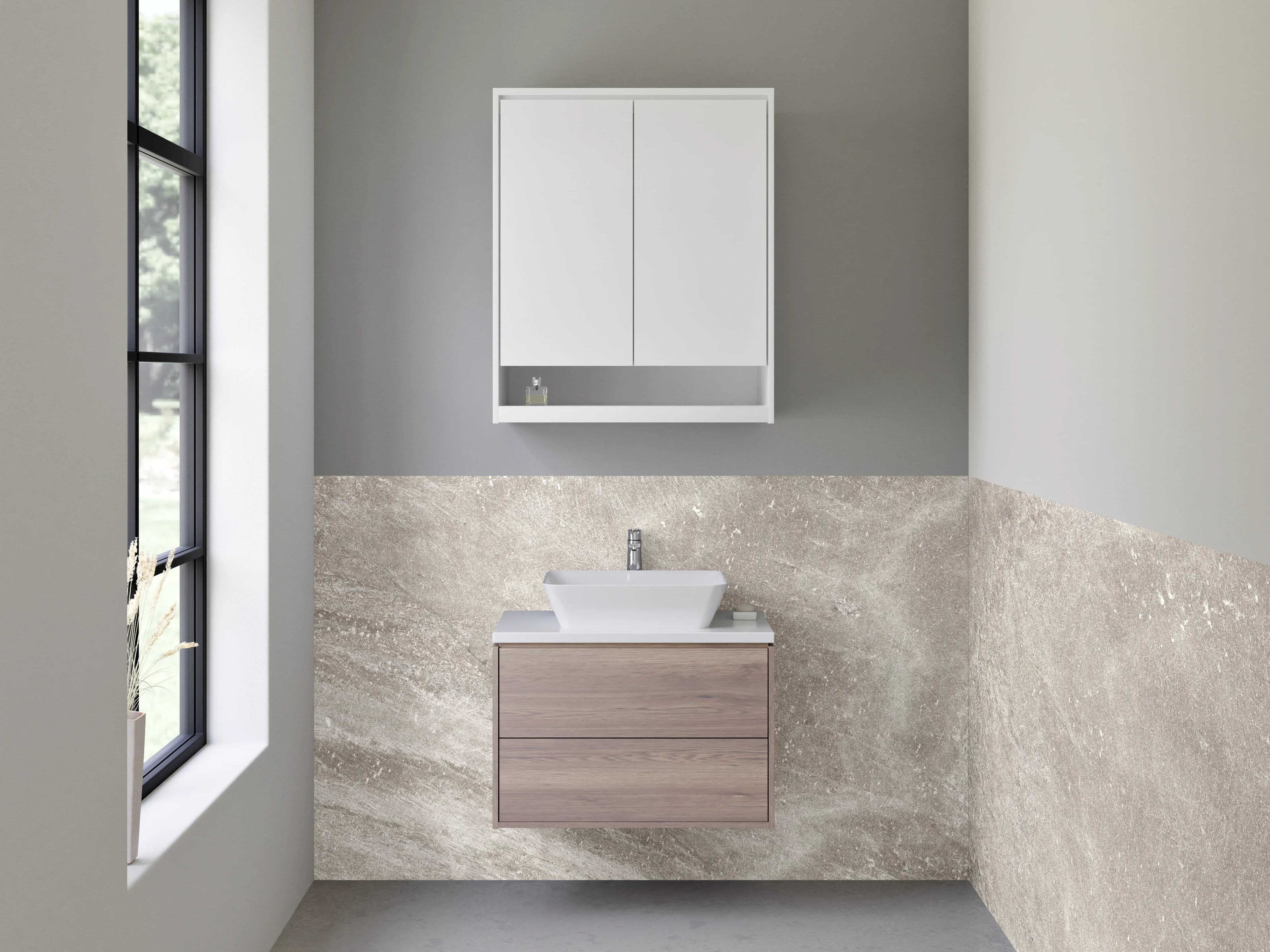 Waschbecken-Rückwand - Beige Stein-Textur