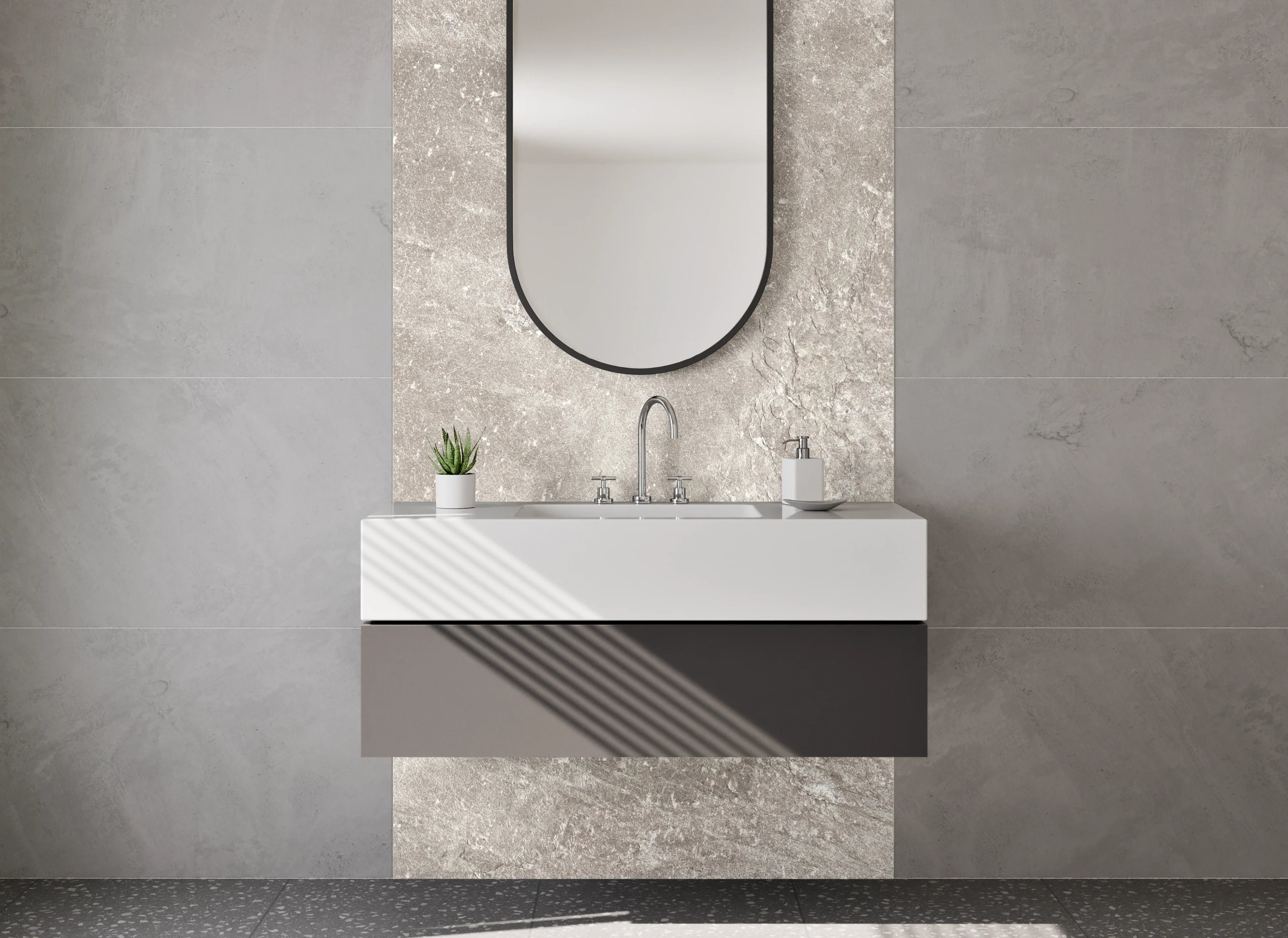 Waschbecken-Rückwand - Beige Stein-Textur