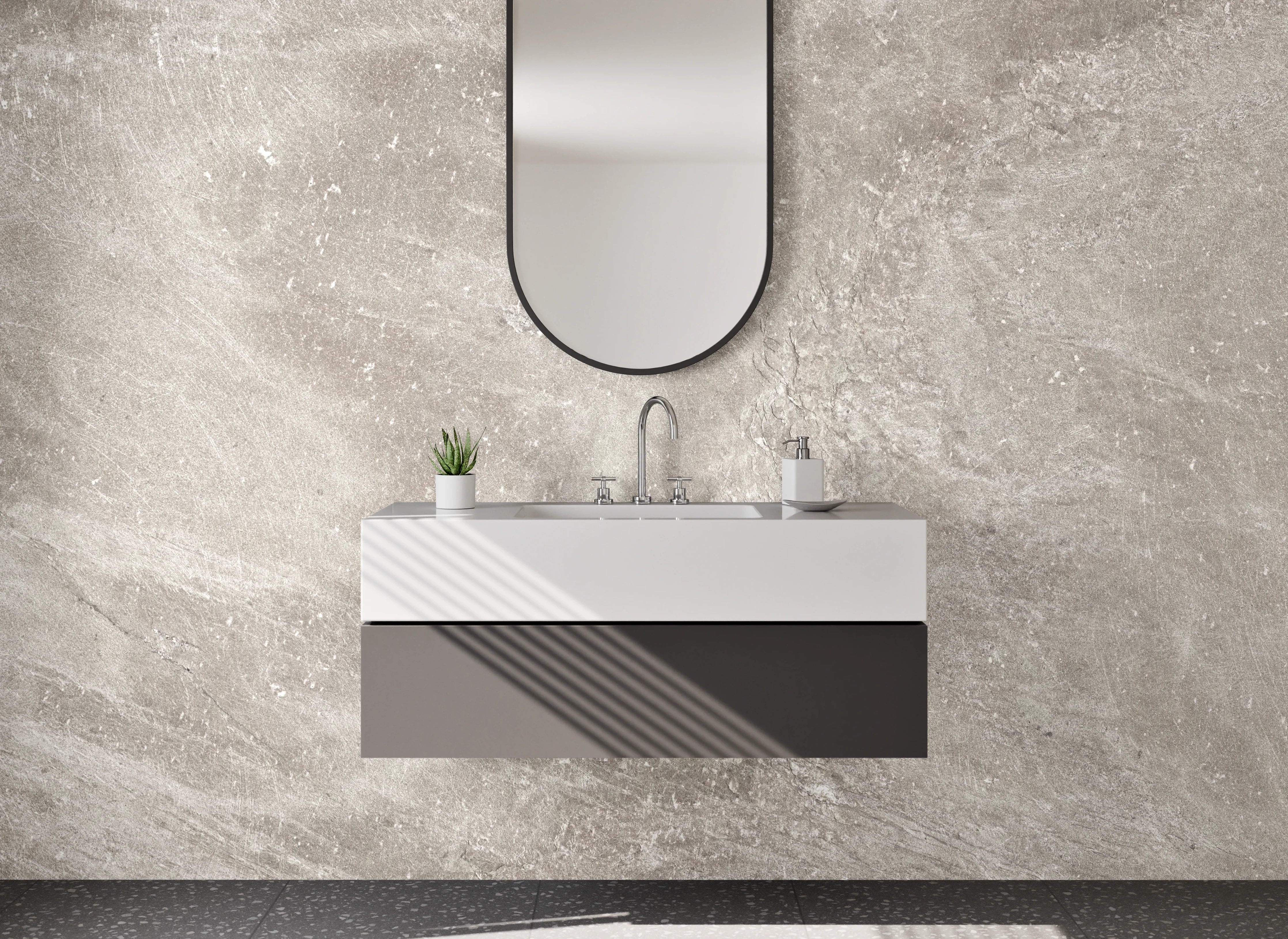 Waschbecken-Rückwand - Beige Stein-Textur