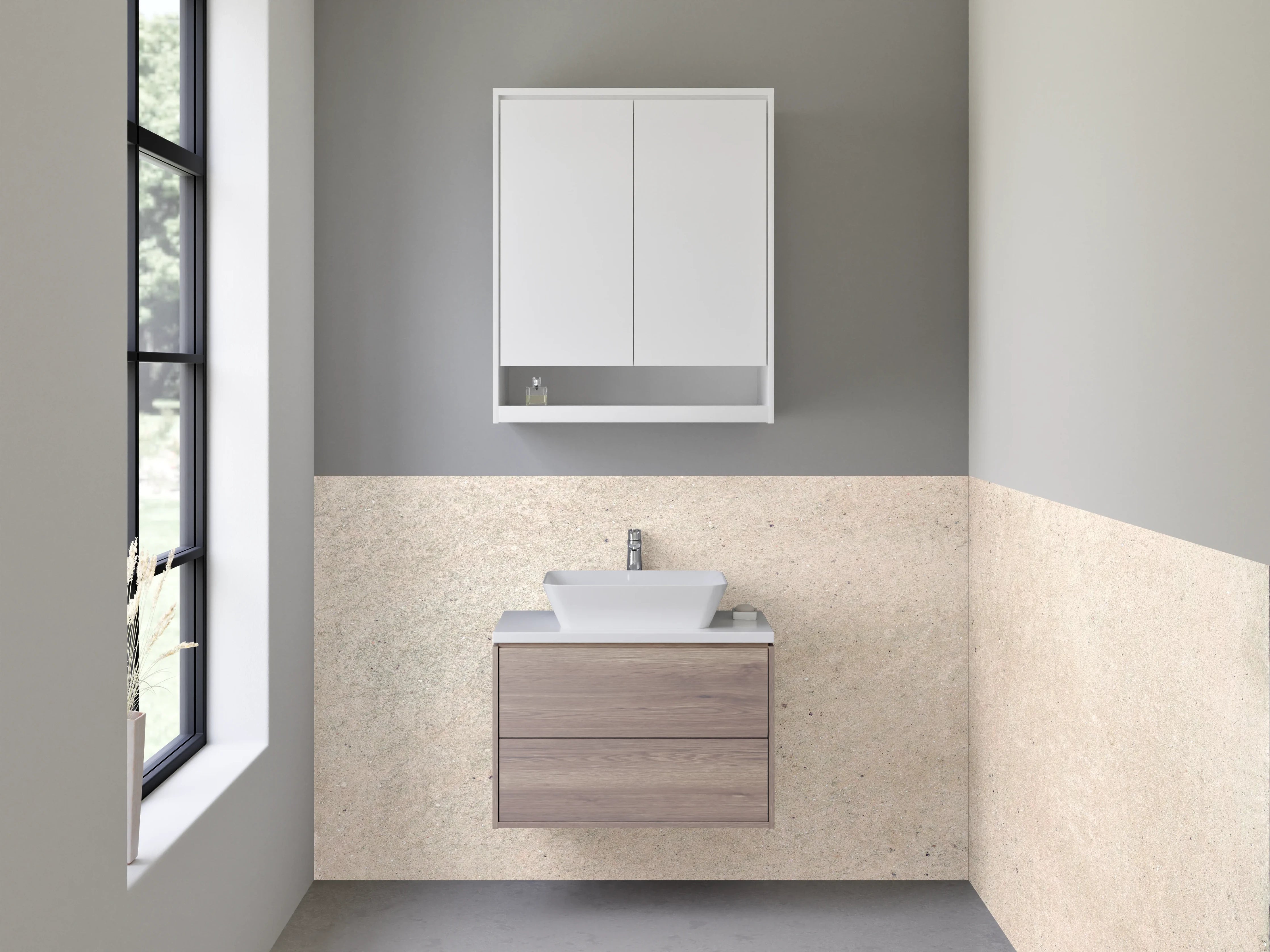 Waschbecken-Rückwand - Beige Steinoptik für edle Rückwände