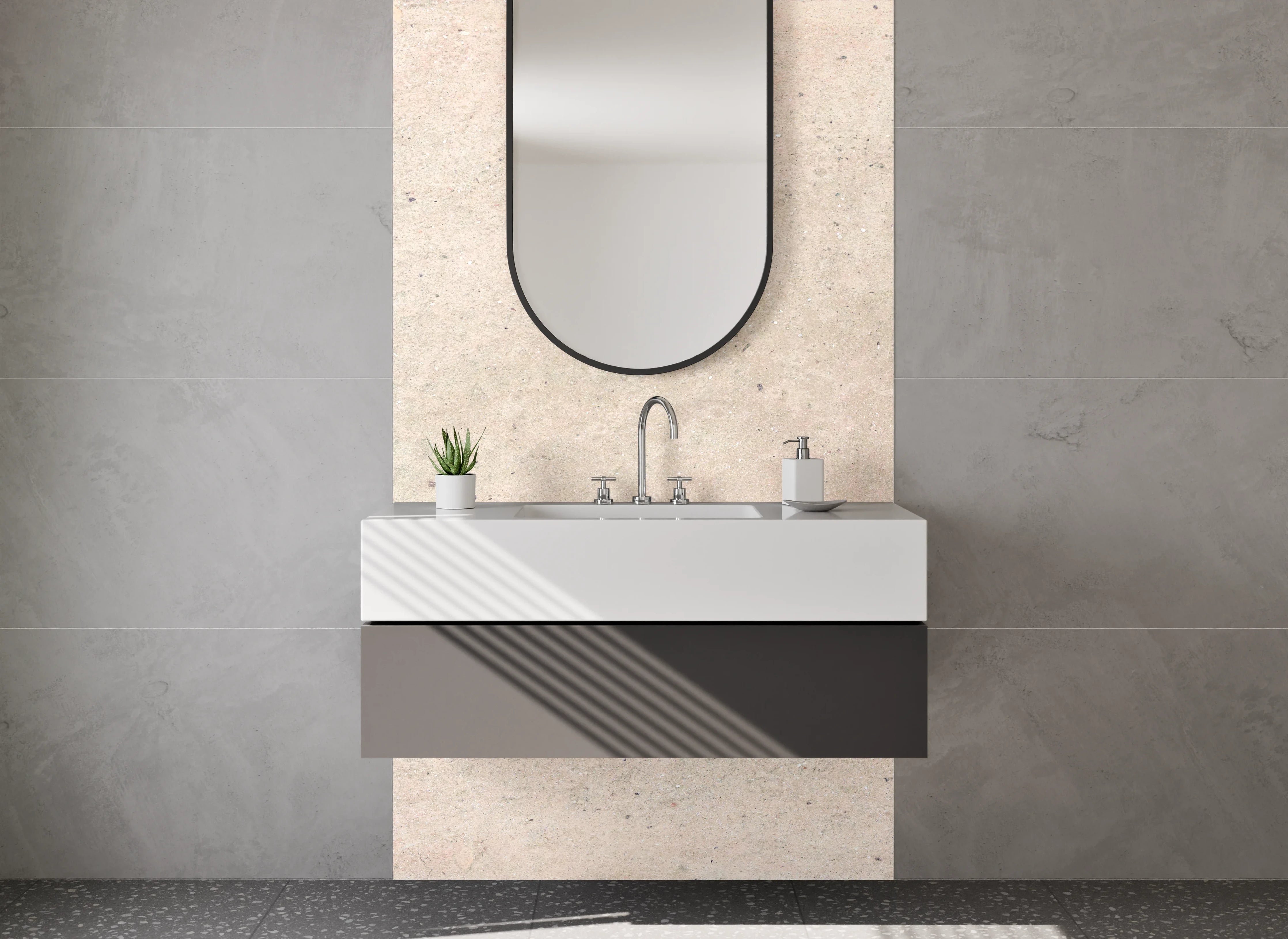 Waschbecken-Rückwand - Beige Steinoptik für edle Rückwände