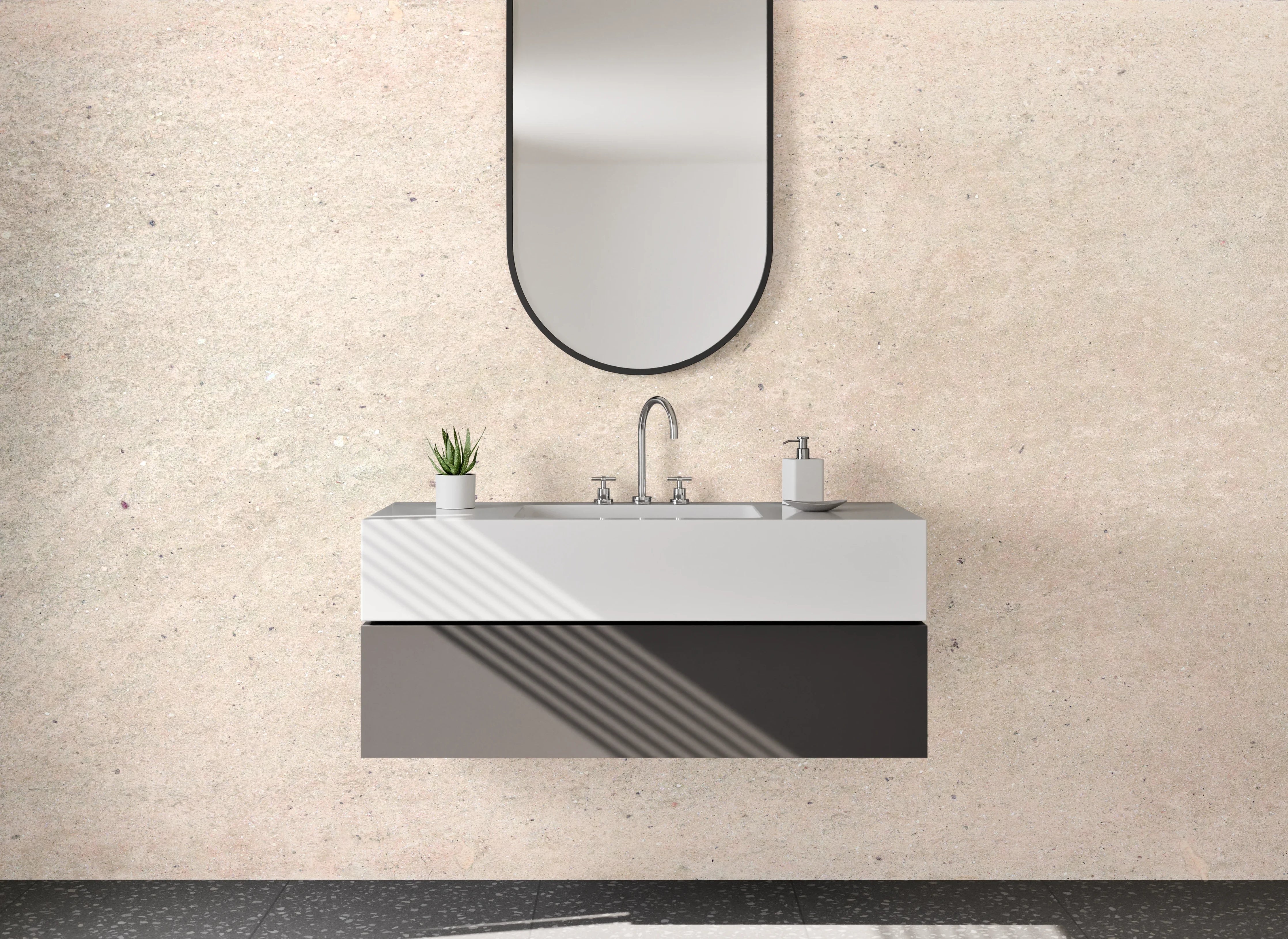 Waschbecken-Rückwand - Beige Steinoptik für edle Rückwände