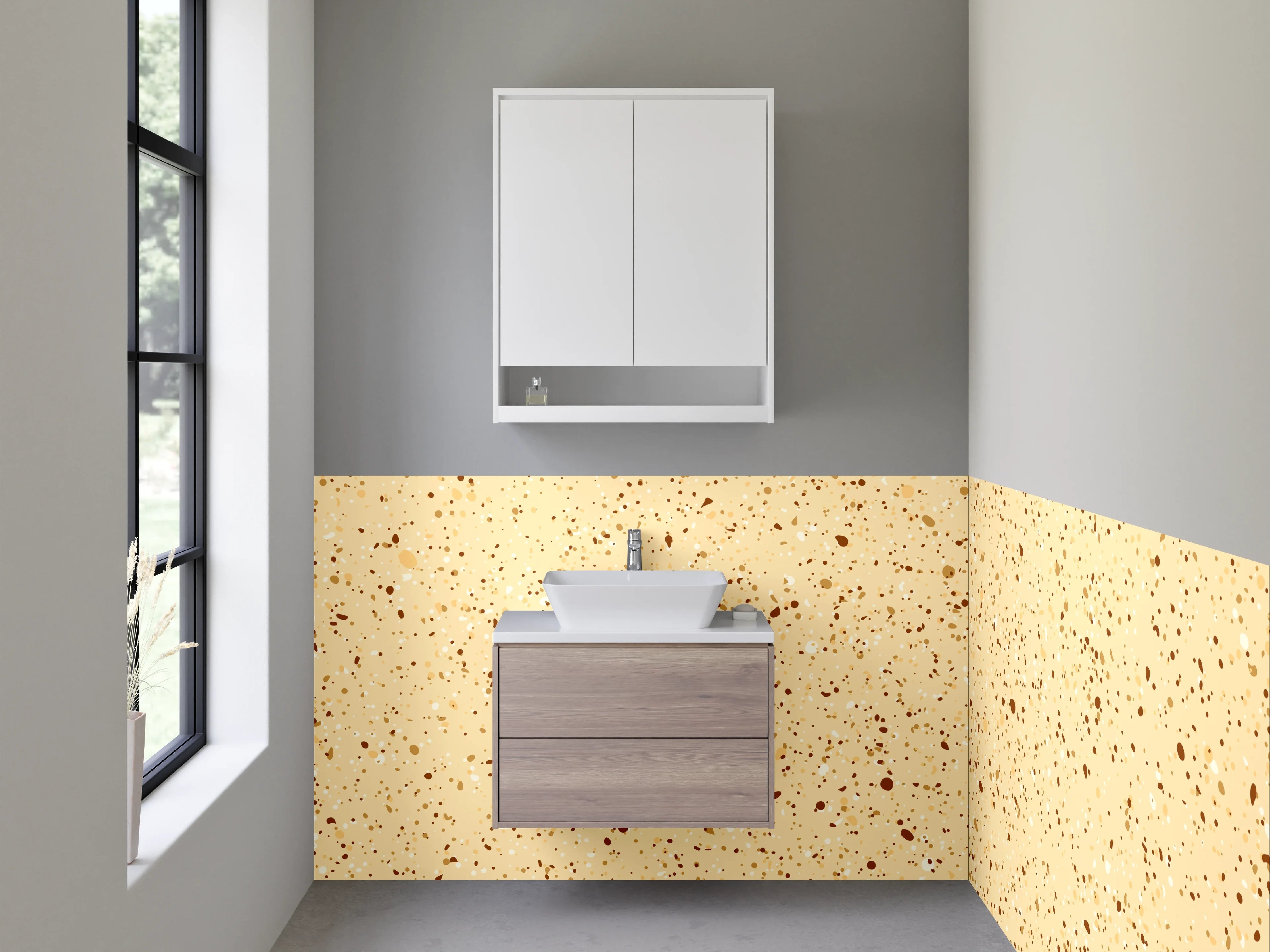 Waschbecken-Rückwand - Beige Terrazzo Muster Mosaik