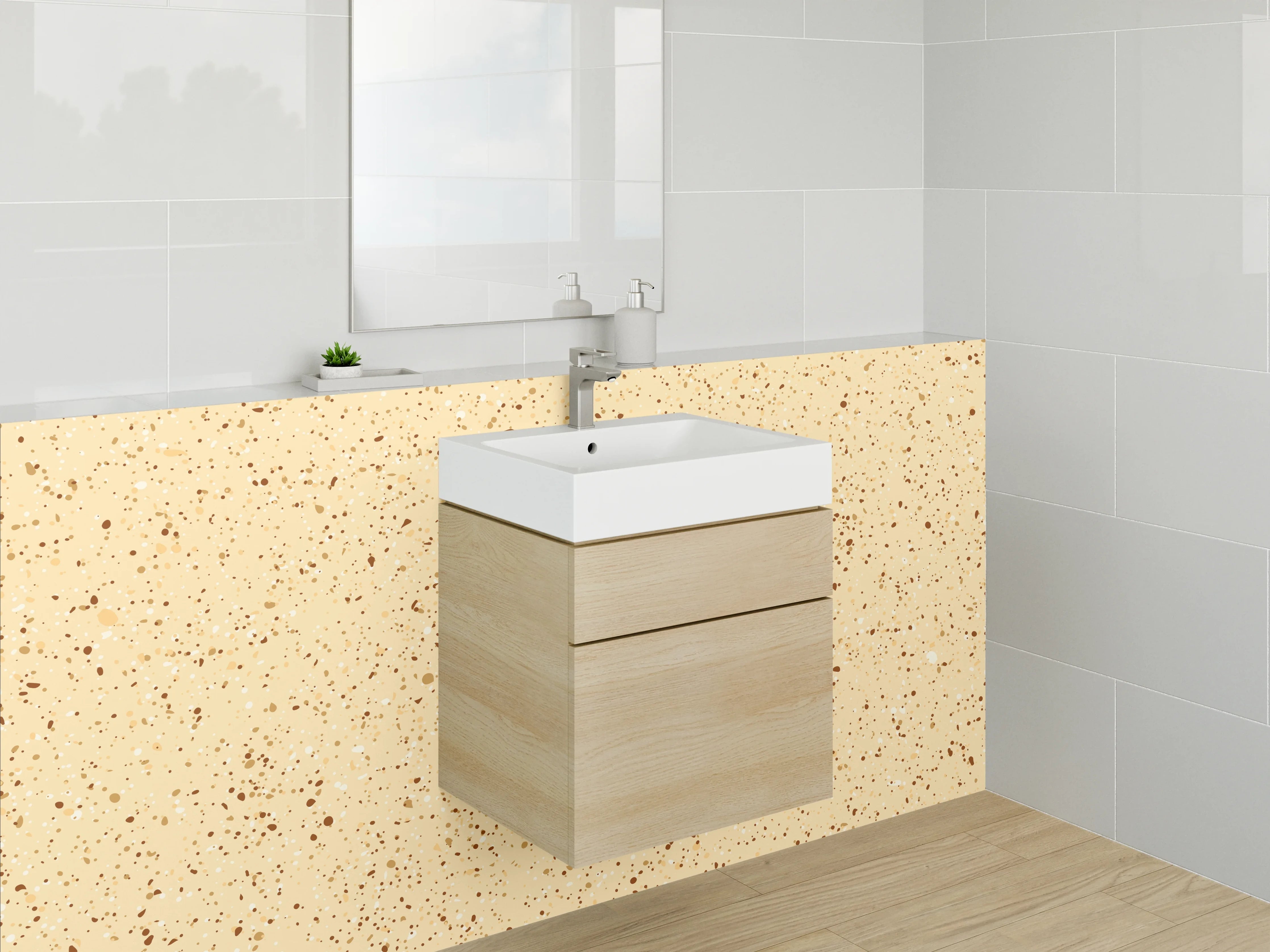 Waschbecken-Rückwand - Beige Terrazzo Muster Mosaik