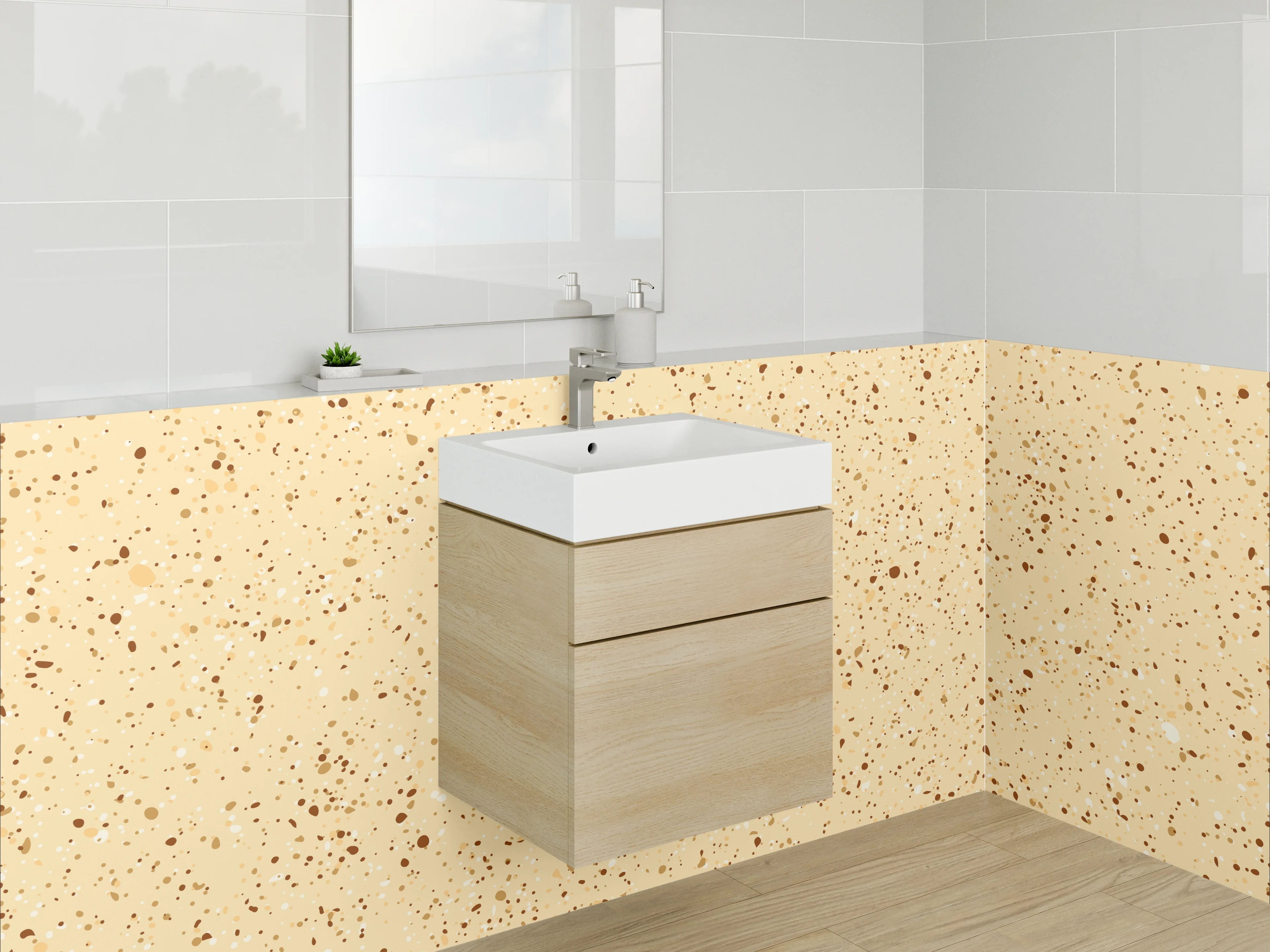 Waschbecken-Rückwand - Beige Terrazzo Muster Mosaik