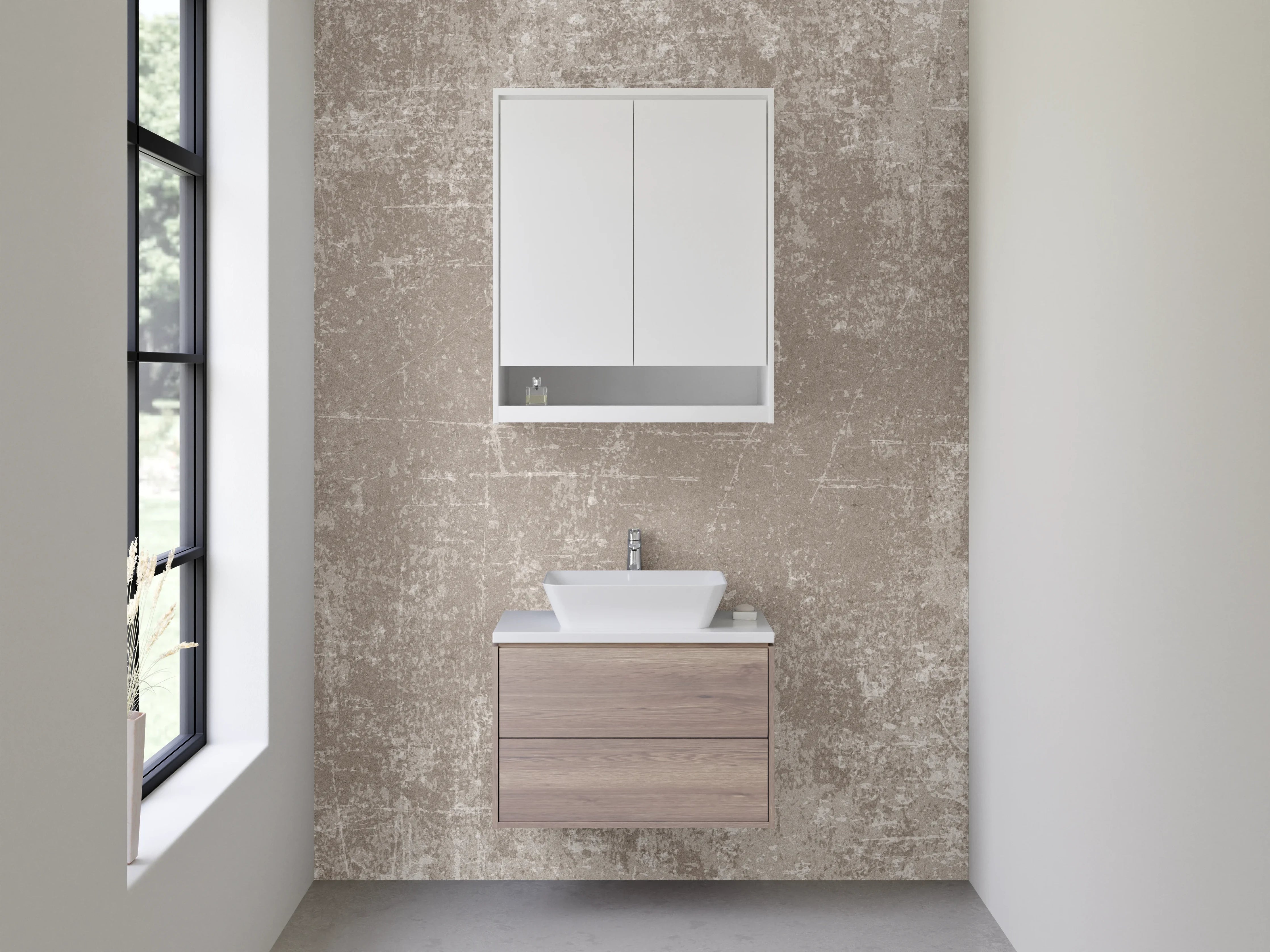 Waschbecken-Rückwand - Beige Textur mit leichter Alterung