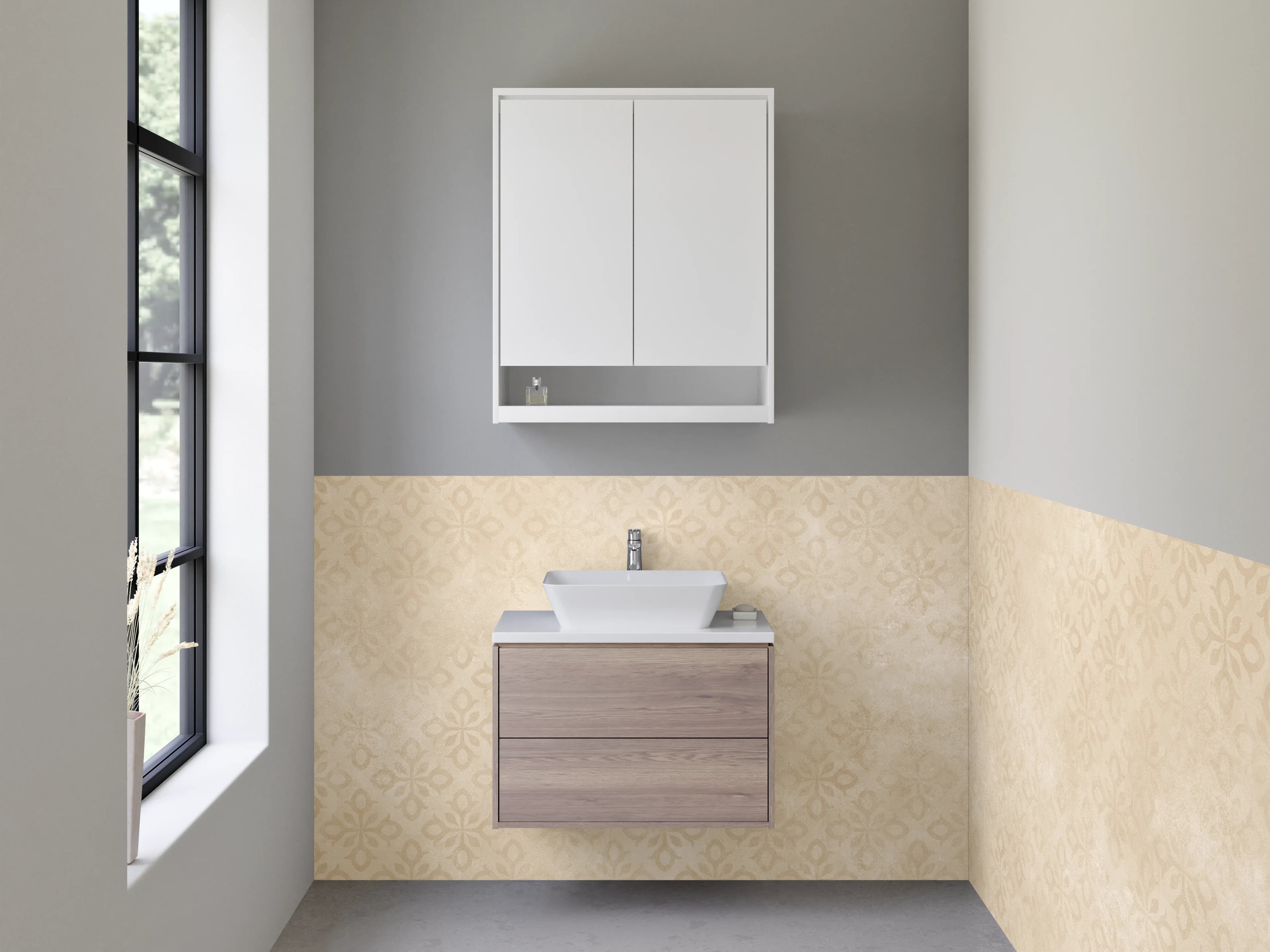 Waschbecken-Rückwand - Beige Vintage Muster Tapete