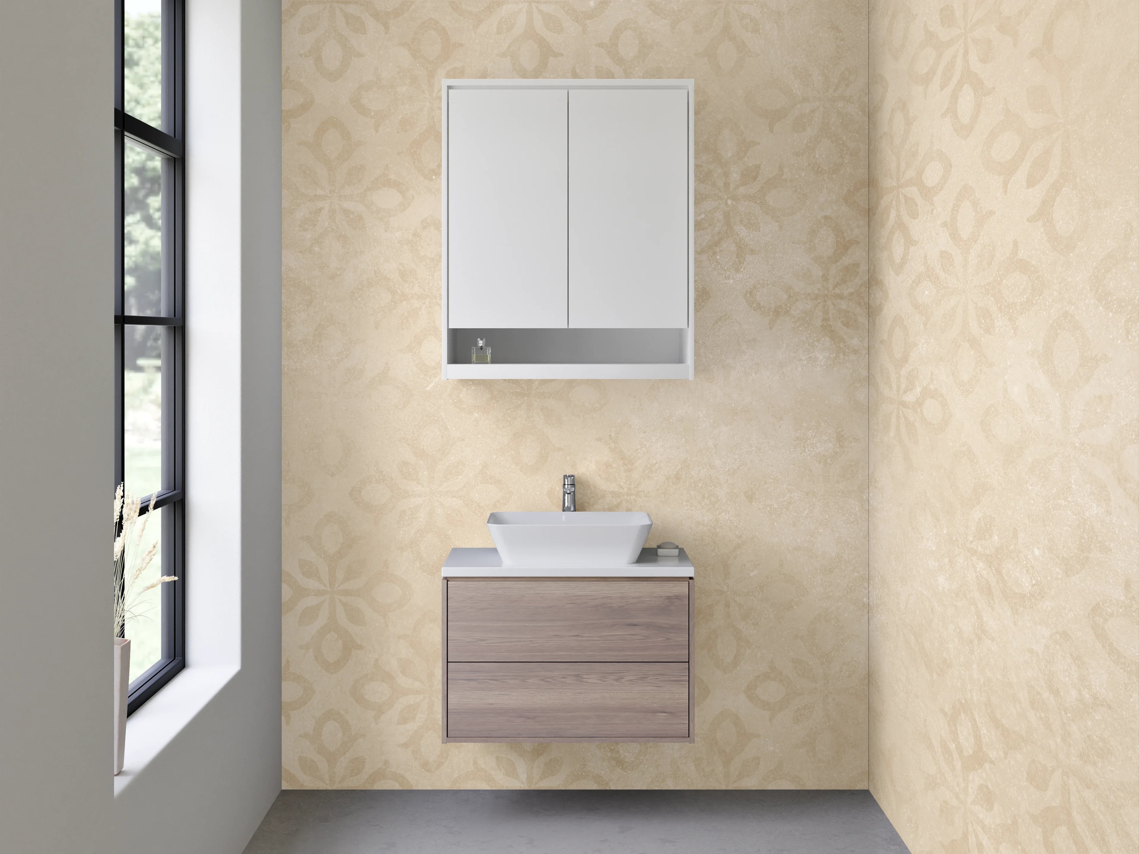 Waschbecken-Rückwand - Beige Vintage Muster Tapete