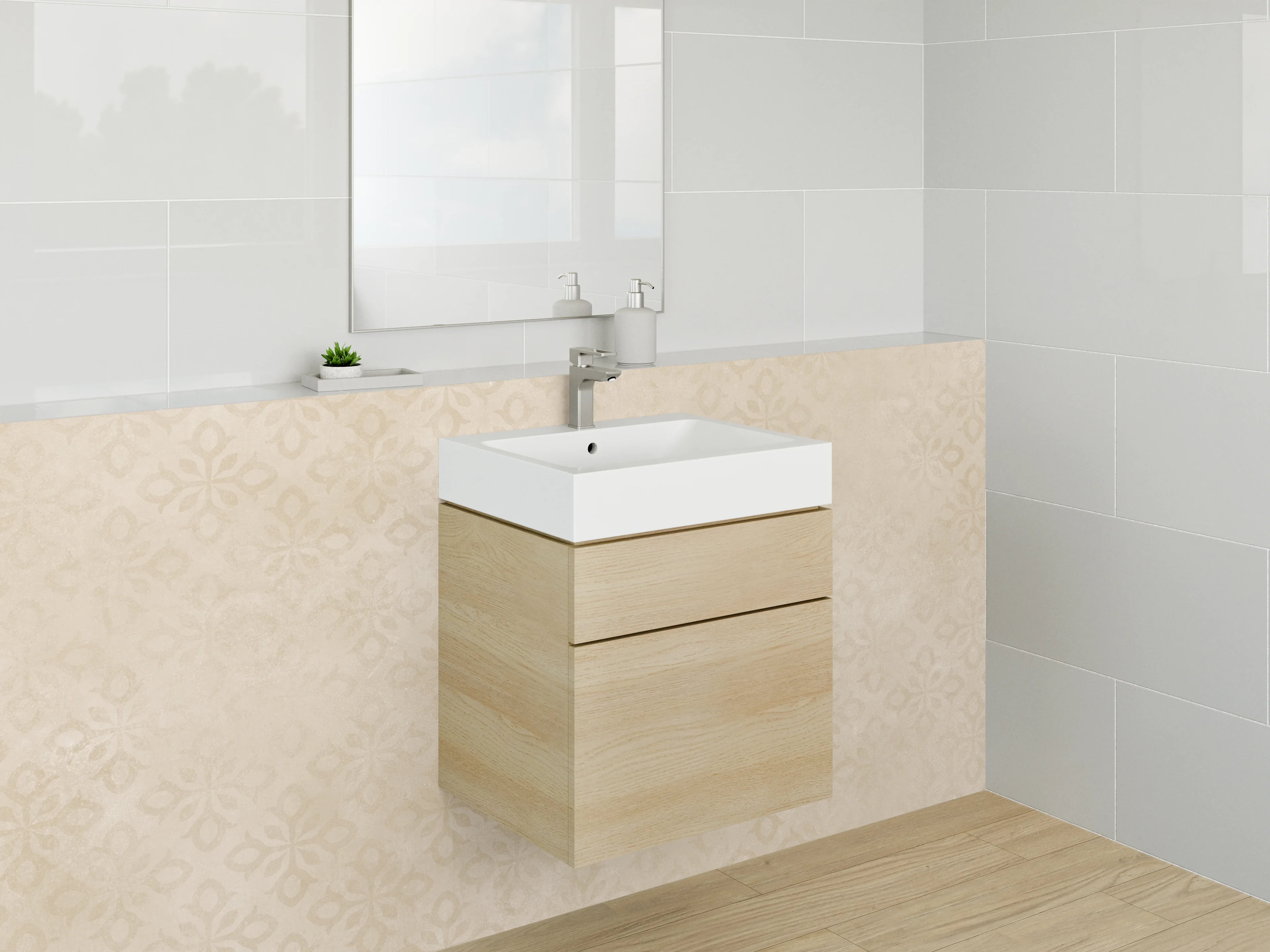 Waschbecken-Rückwand - Beige Vintage Muster Tapete