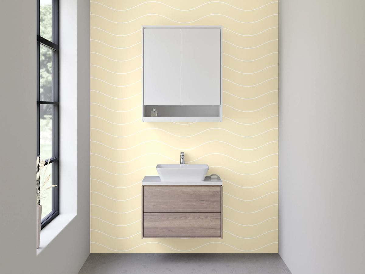 Waschbecken-Rückwand - Beige Wellenmuster Tapete modern