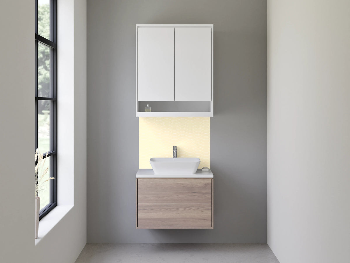 Waschbecken-Rückwand - Beige Wellenmuster Tapete modern