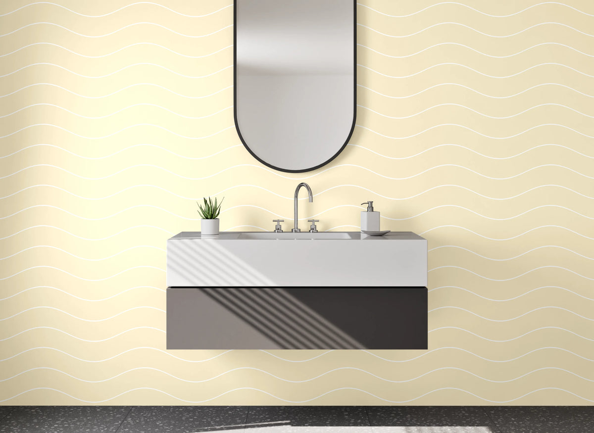 Waschbecken-Rückwand - Beige Wellenmuster Tapete modern