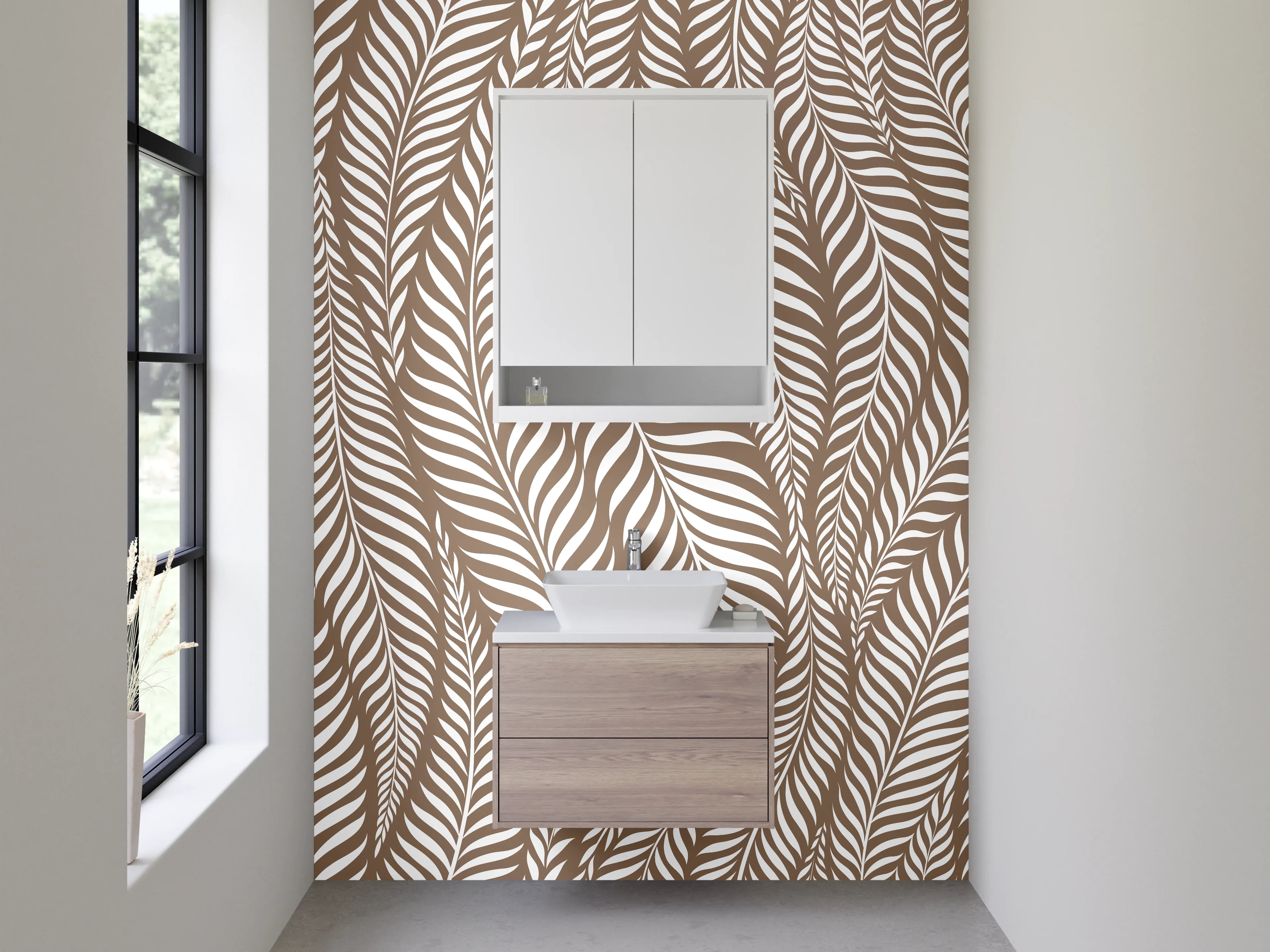 Waschbecken-Rückwand - Beige & Braune Blattmuster