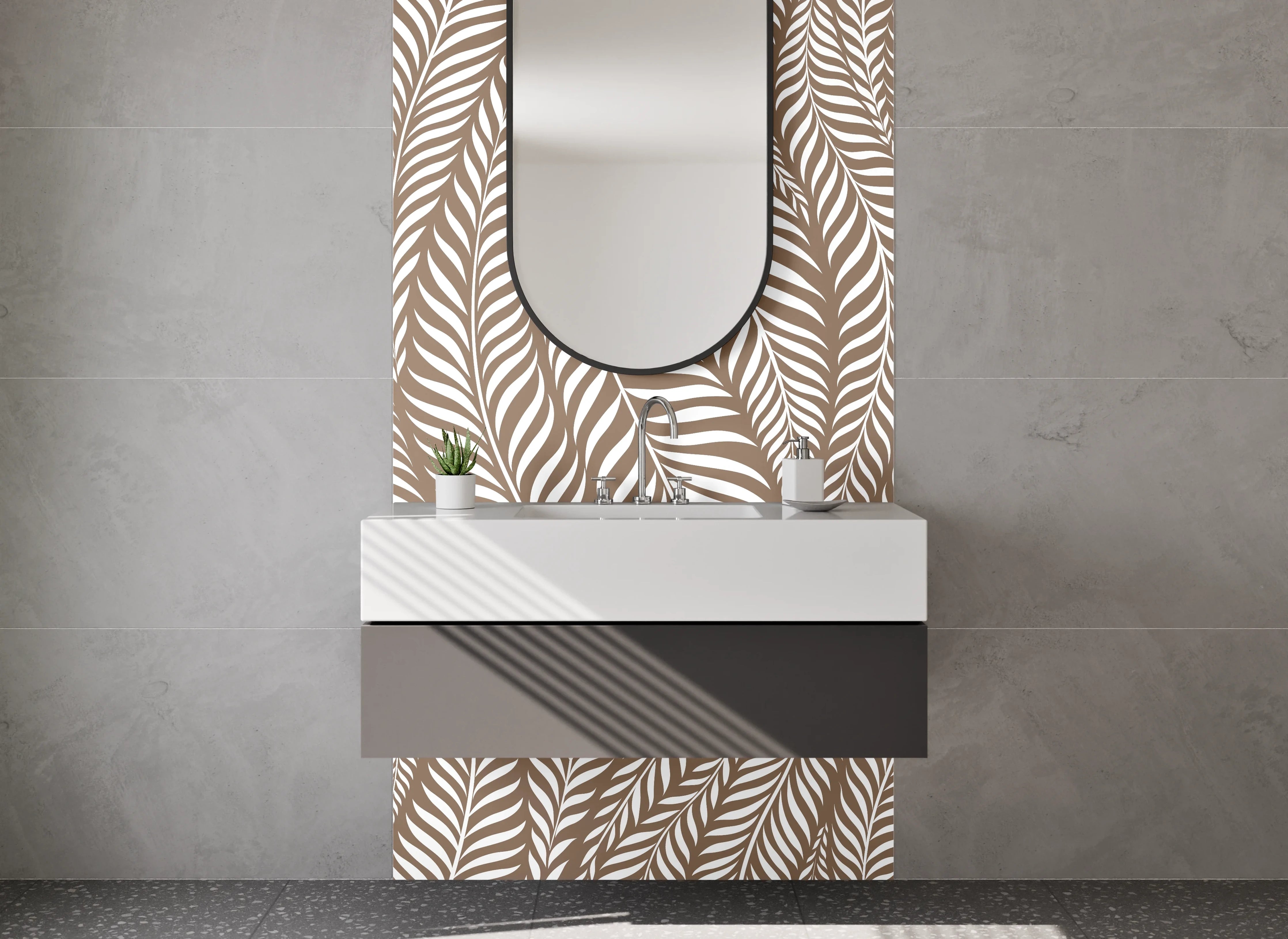 Waschbecken-Rückwand - Beige & Braune Blattmuster