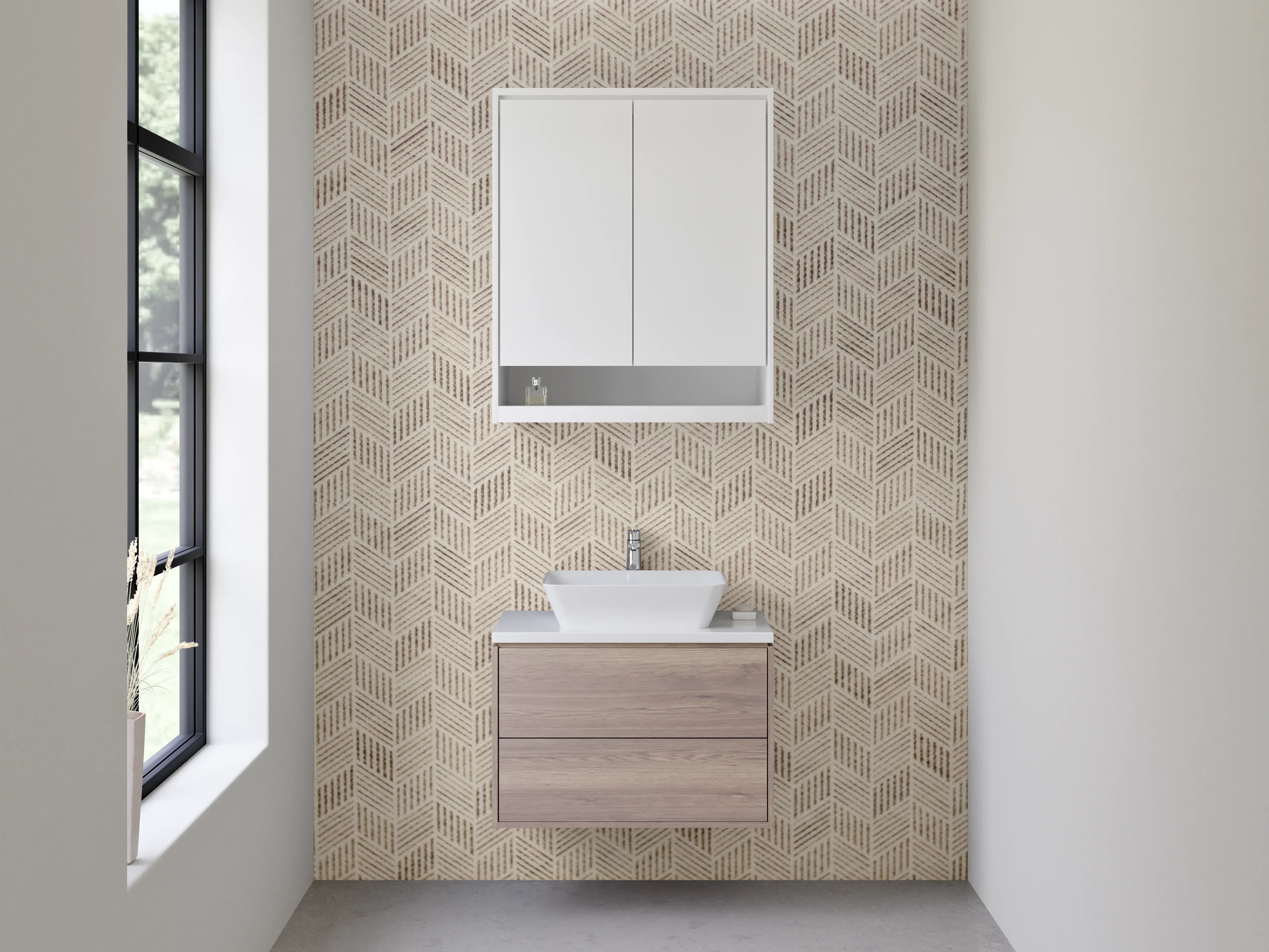 Waschbecken-Rückwand - Beige geometrische Muster Fliesenoptik