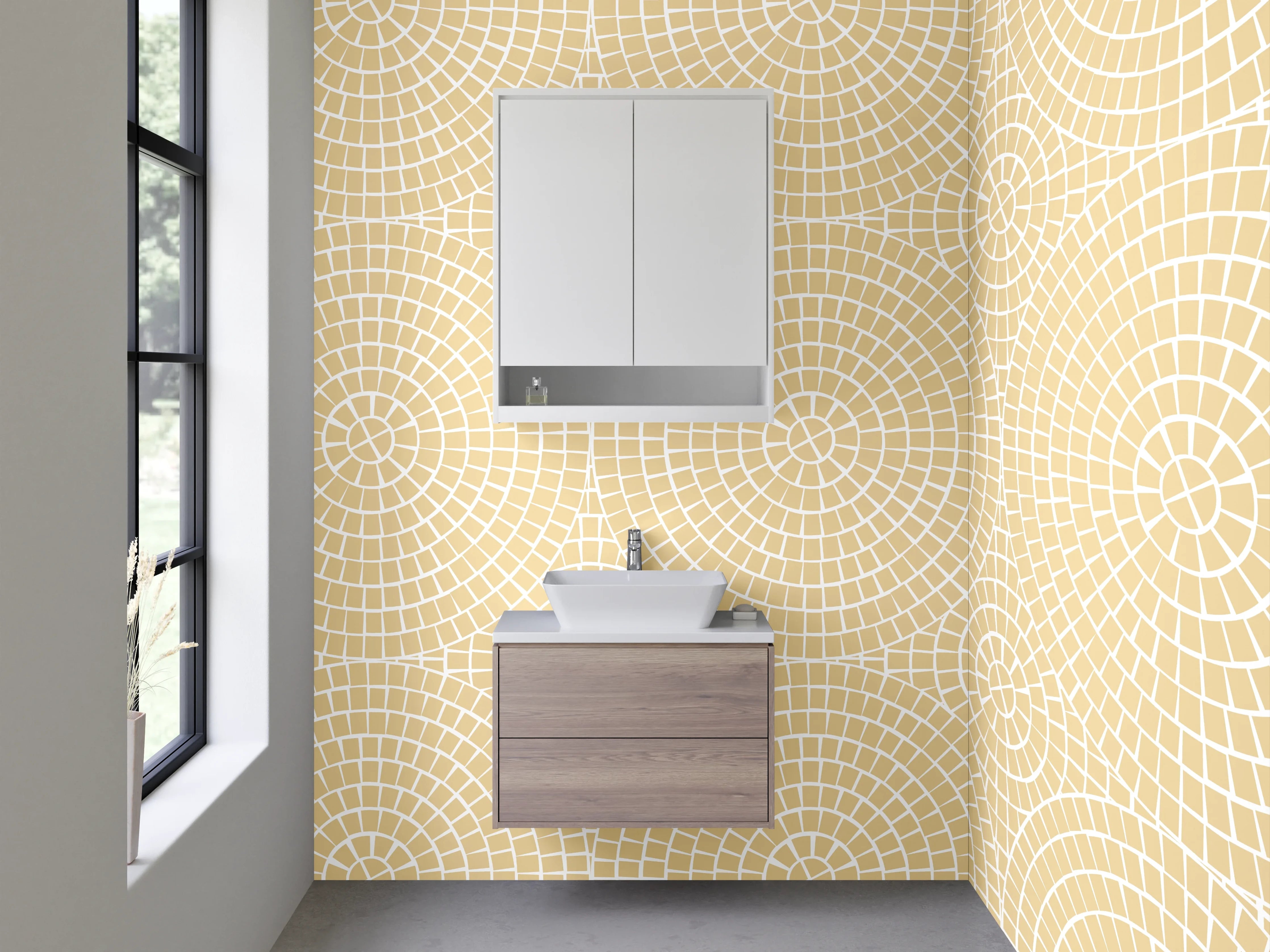 Waschbecken-Rückwand - Beige geometrische Musterwand mit subtiler Textur