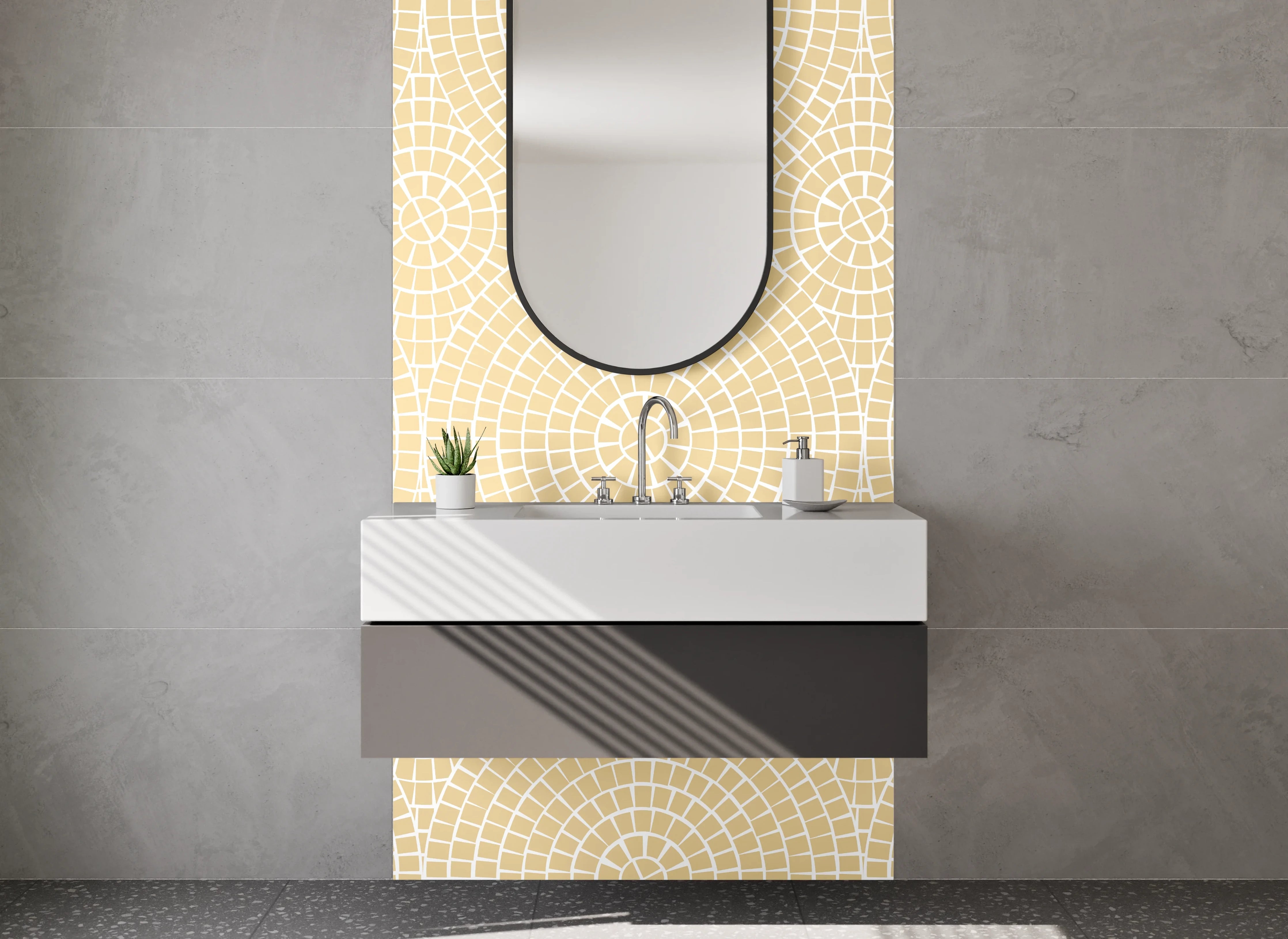 Waschbecken-Rückwand - Beige geometrische Musterwand mit subtiler Textur