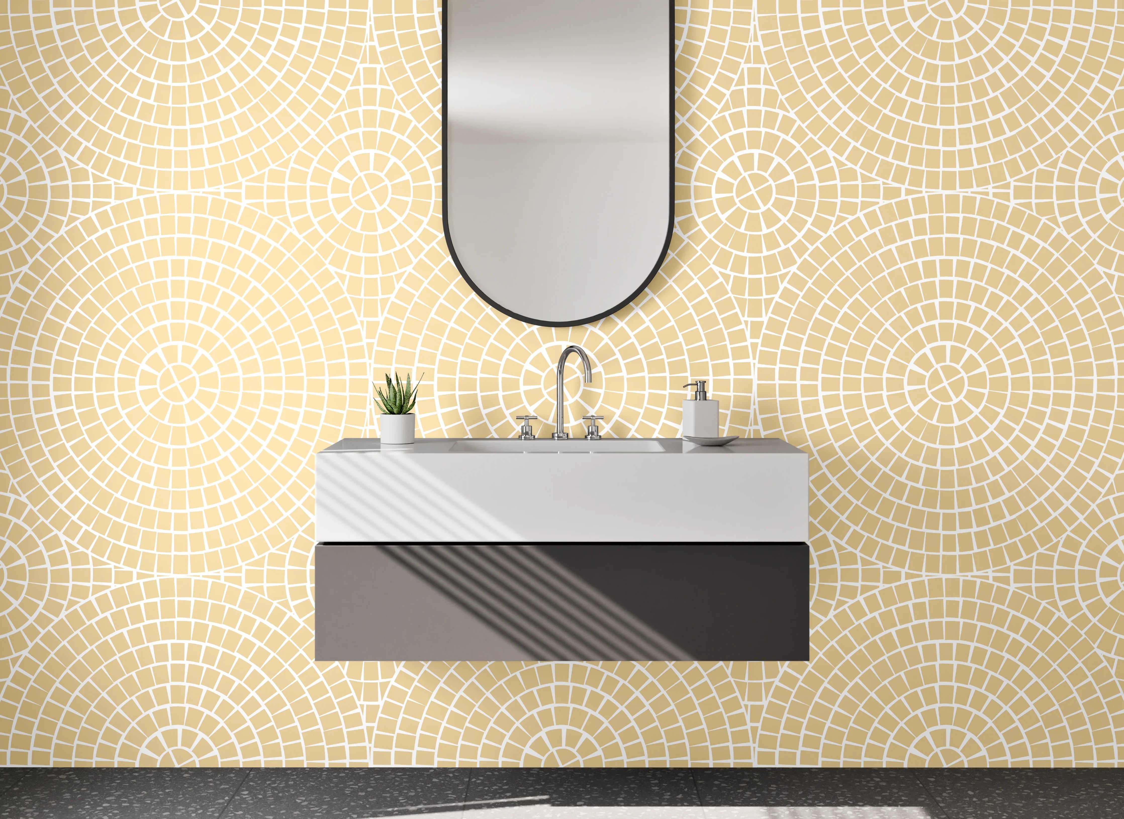Waschbecken-Rückwand - Beige geometrische Musterwand mit subtiler Textur