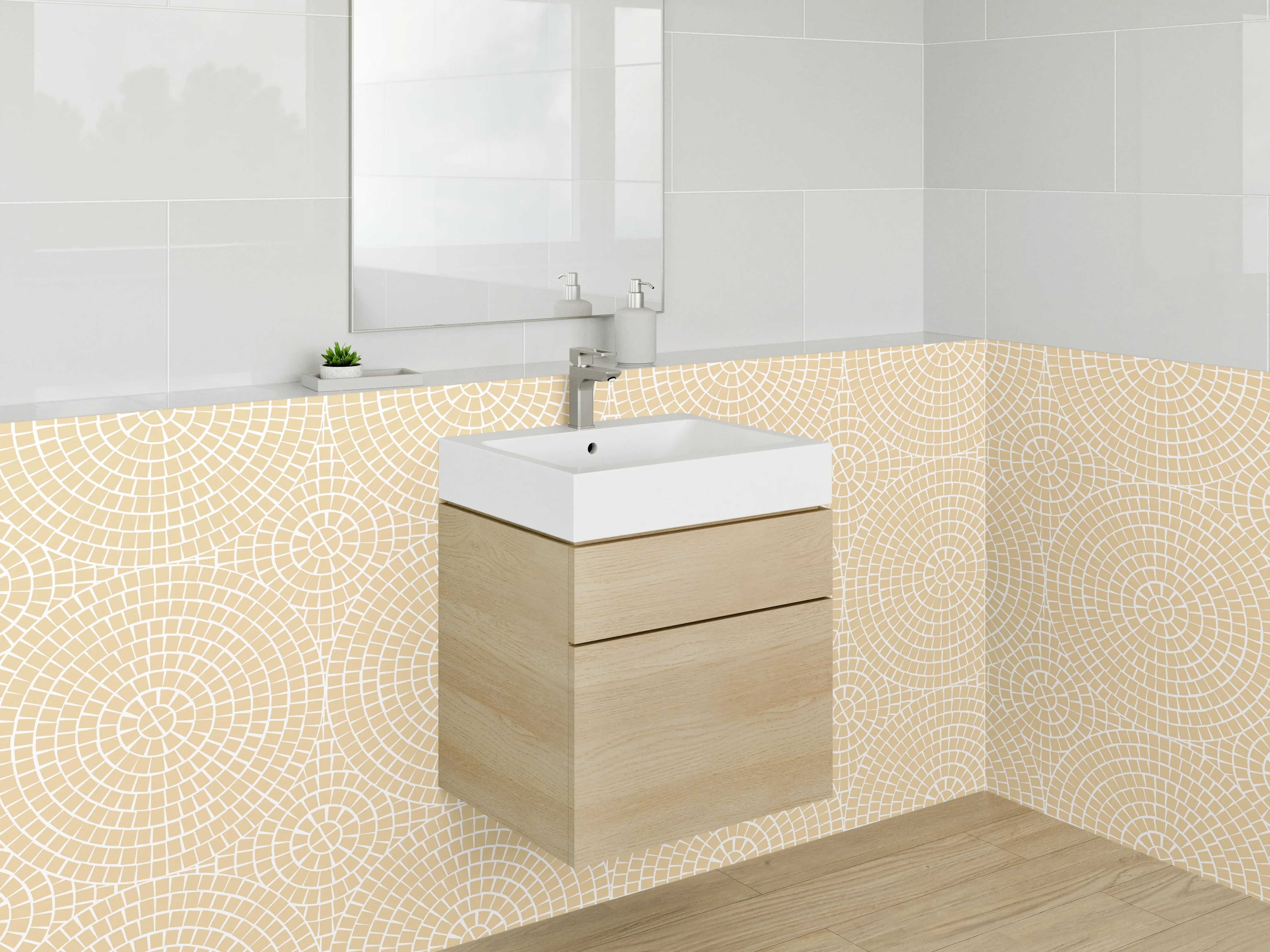 Waschbecken-Rückwand - Beige geometrische Musterwand mit subtiler Textur