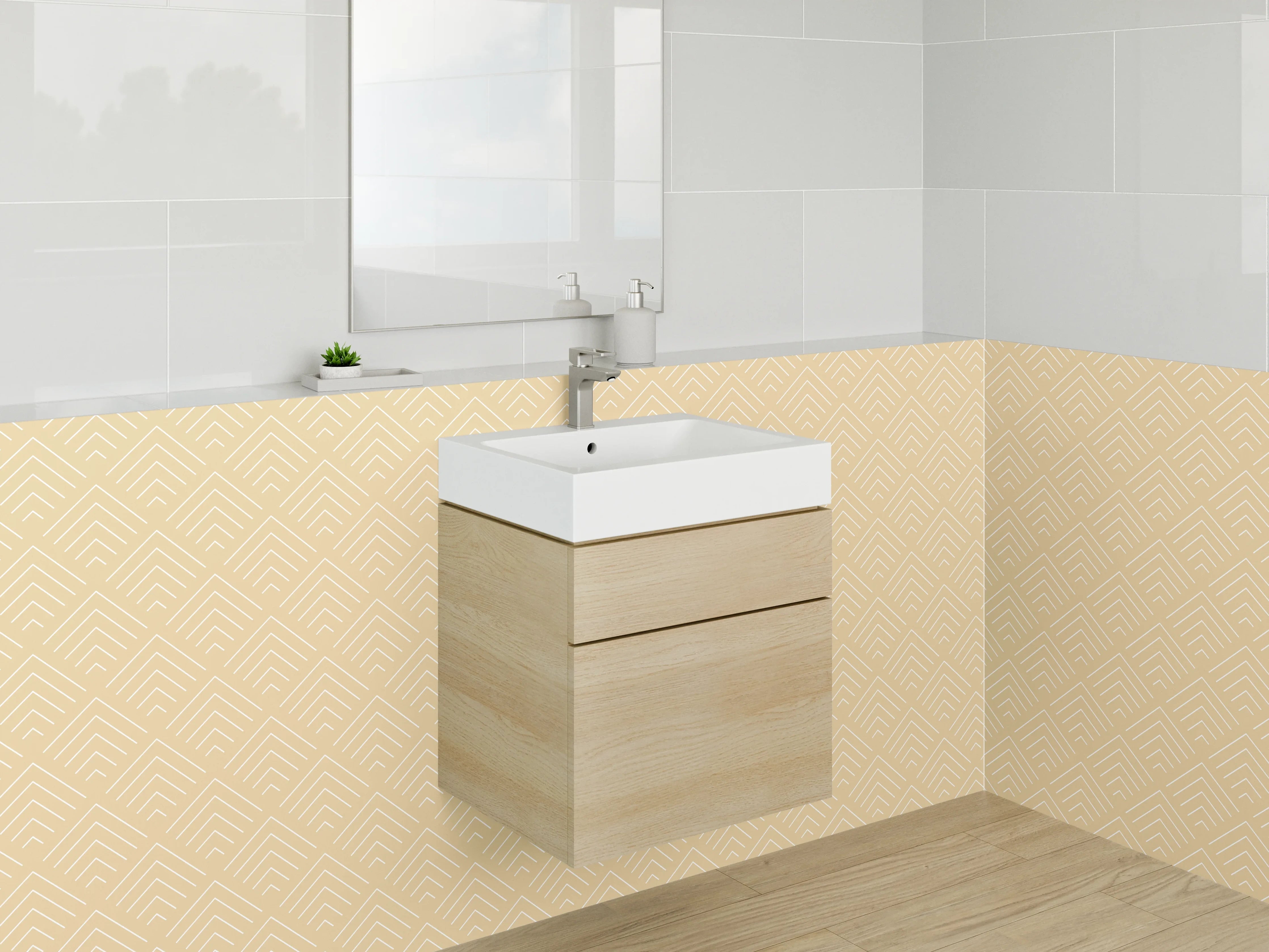 Waschbecken-Rückwand - Beige geometrisches Retro-Muster