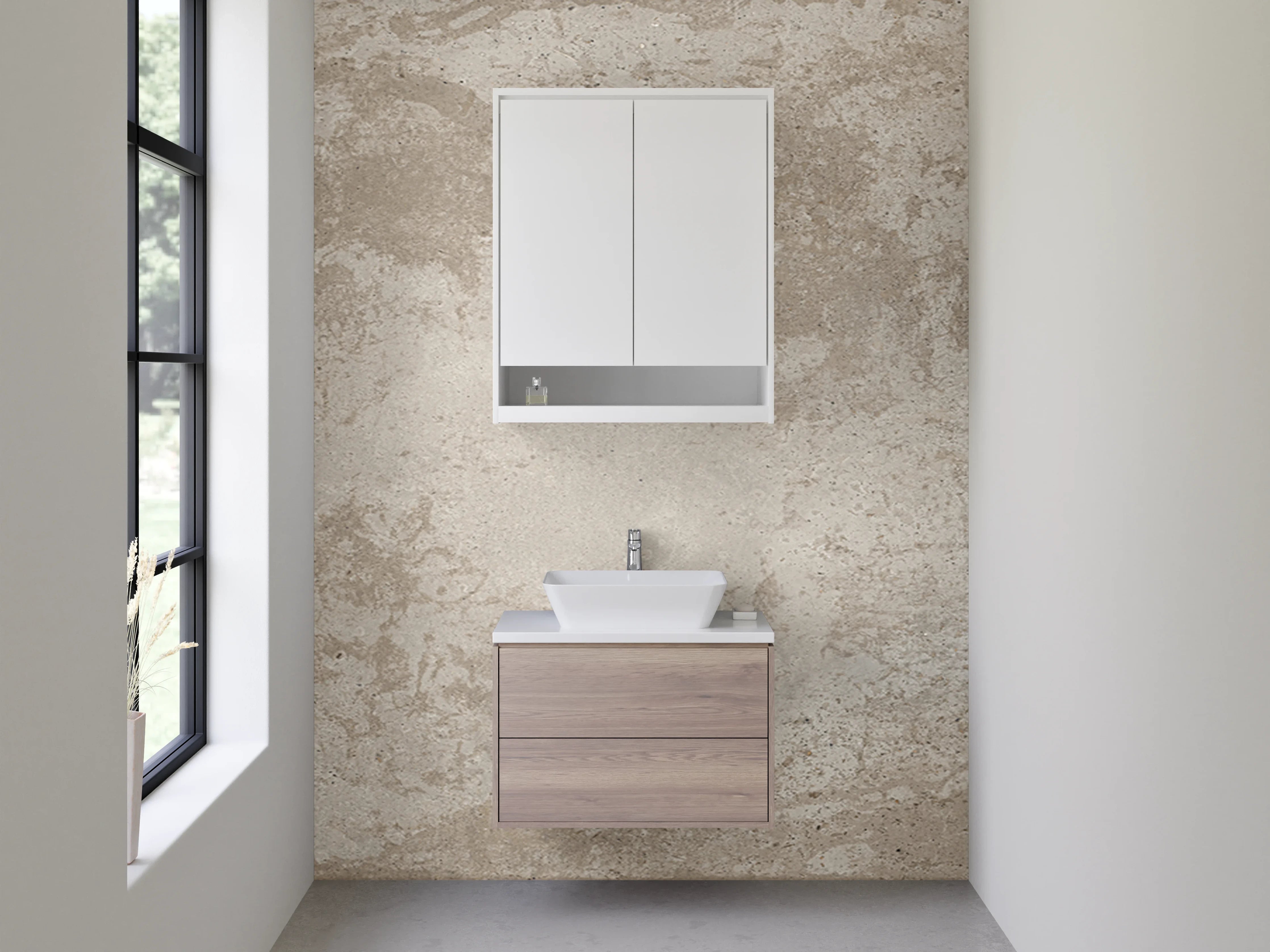 Waschbecken-Rückwand - Beige-graue Betonoptik Wandpaneel
