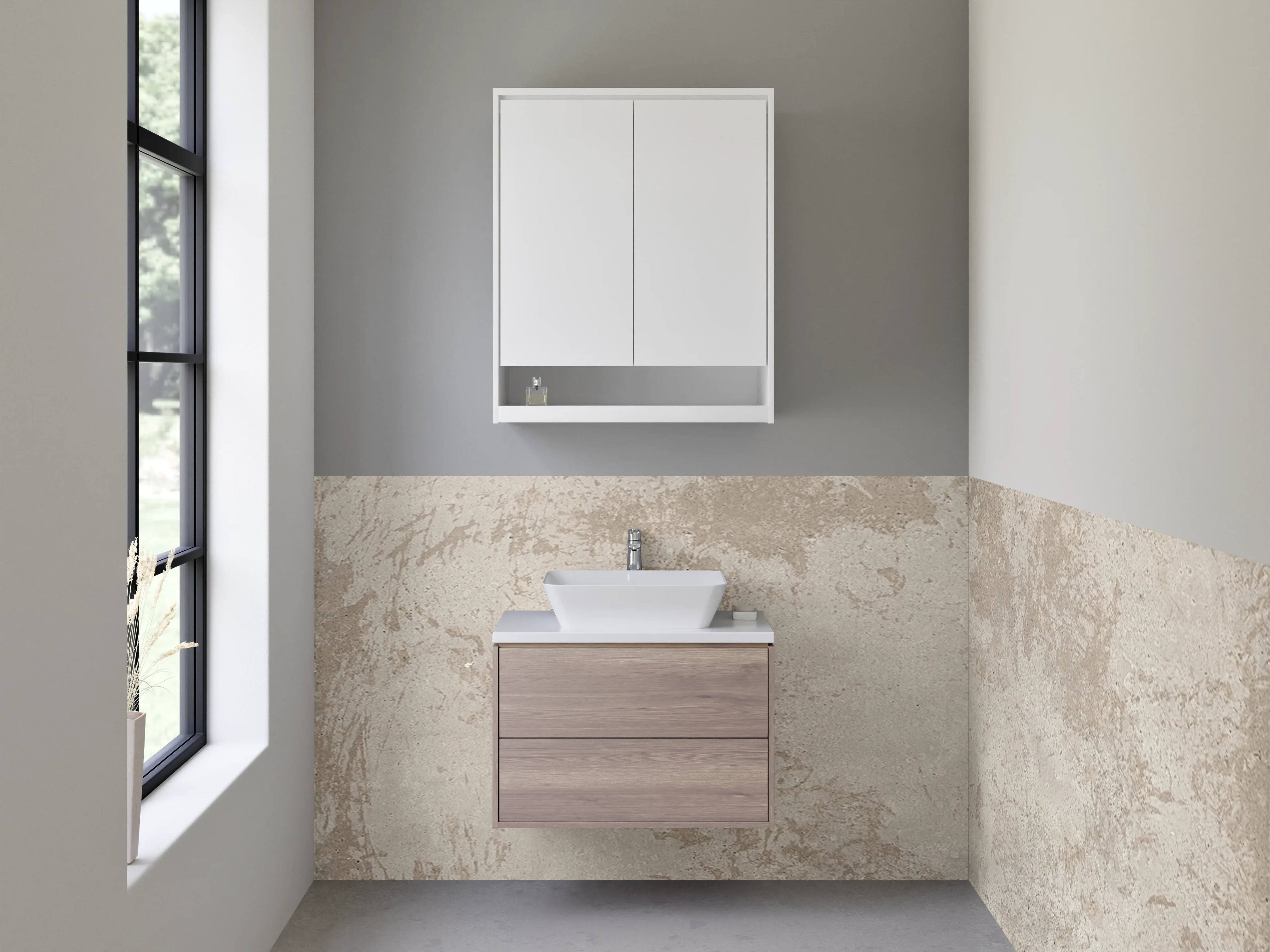 Waschbecken-Rückwand - Beige-graue Betonoptik Wandpaneel