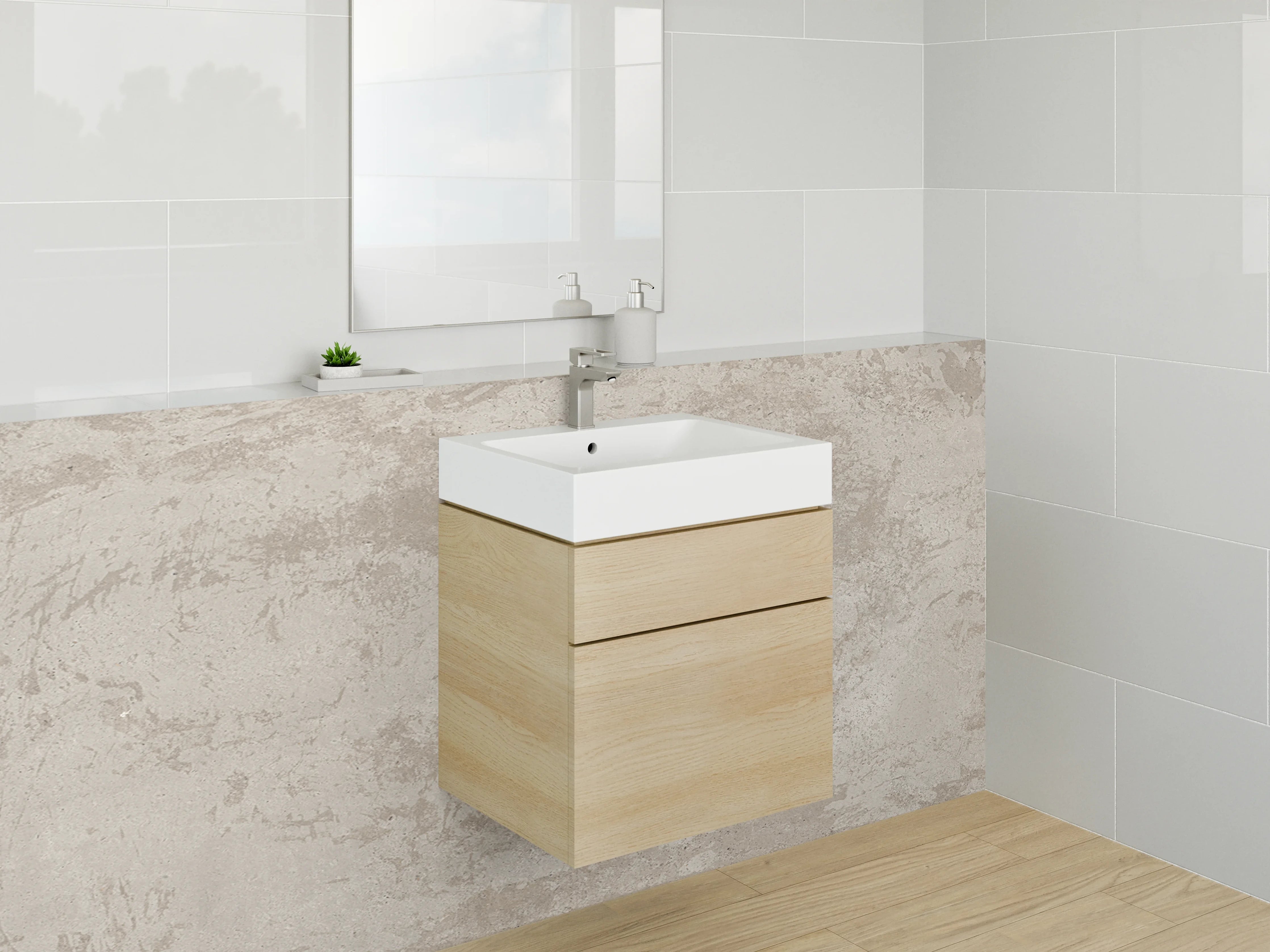 Waschbecken-Rückwand - Beige-graue Betonoptik Wandpaneel