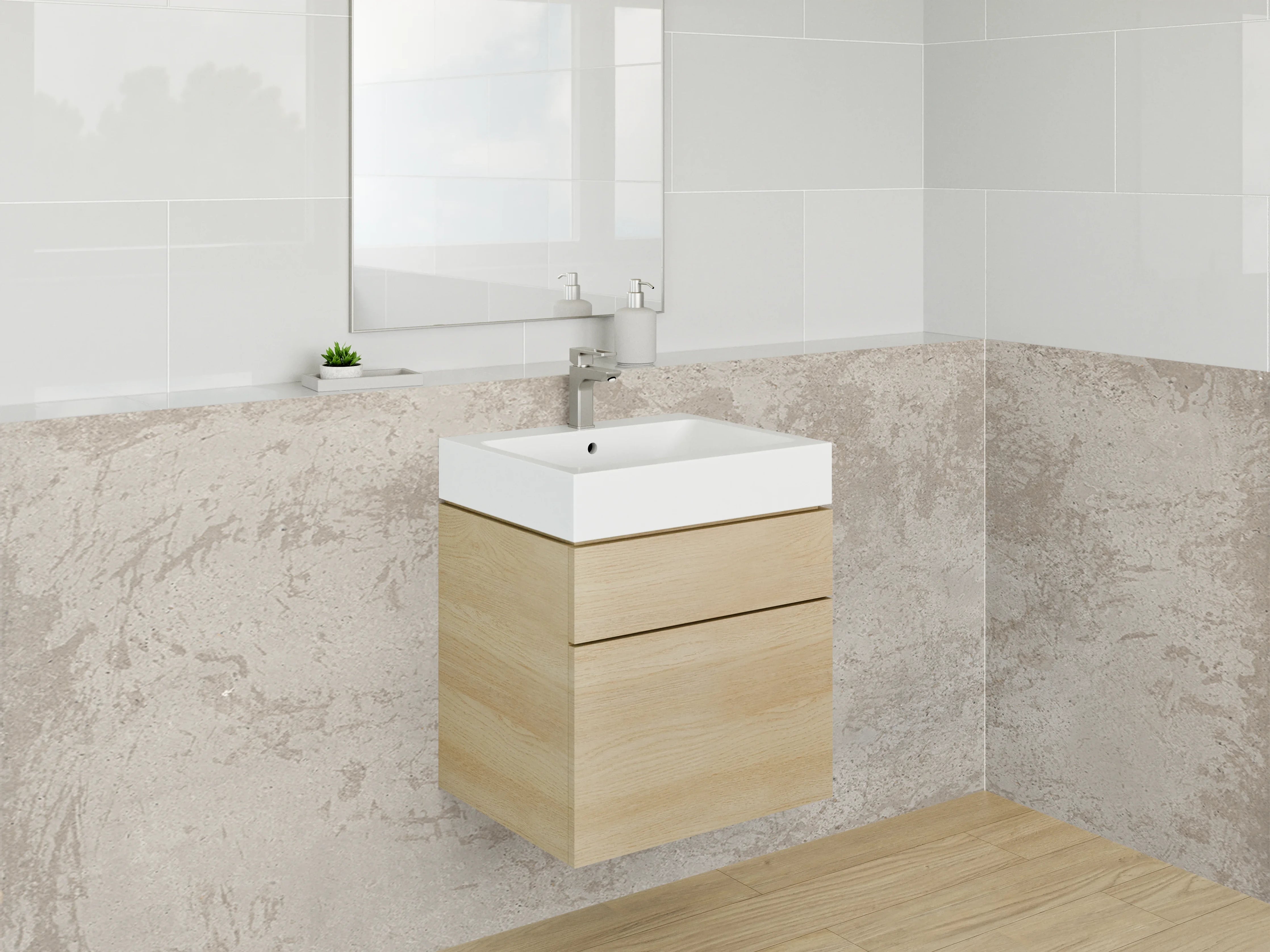 Waschbecken-Rückwand - Beige-graue Betonoptik Wandpaneel