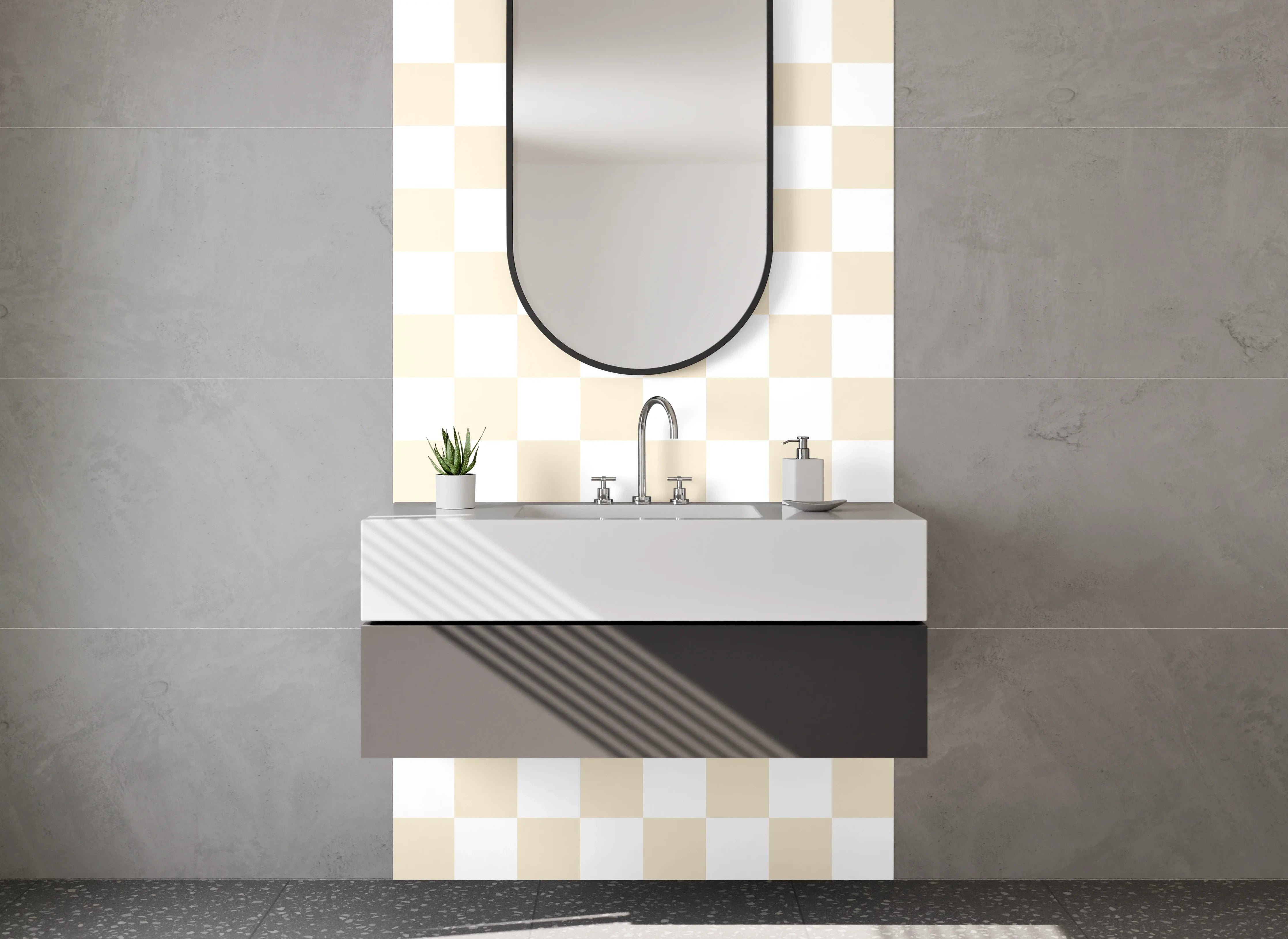 Waschbecken-Rückwand - Beige kariertes Muster Modern