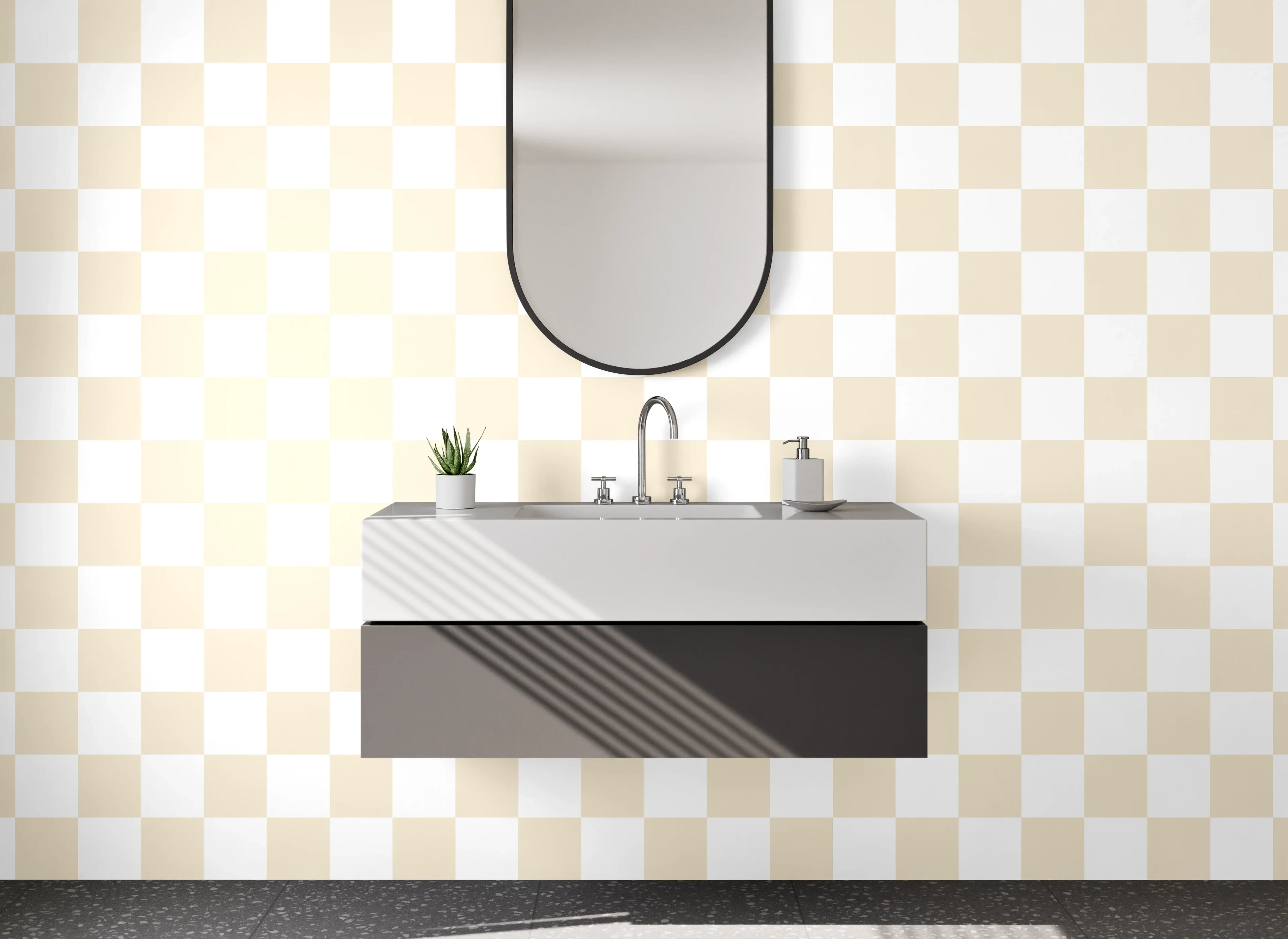 Waschbecken-Rückwand - Beige kariertes Muster Modern