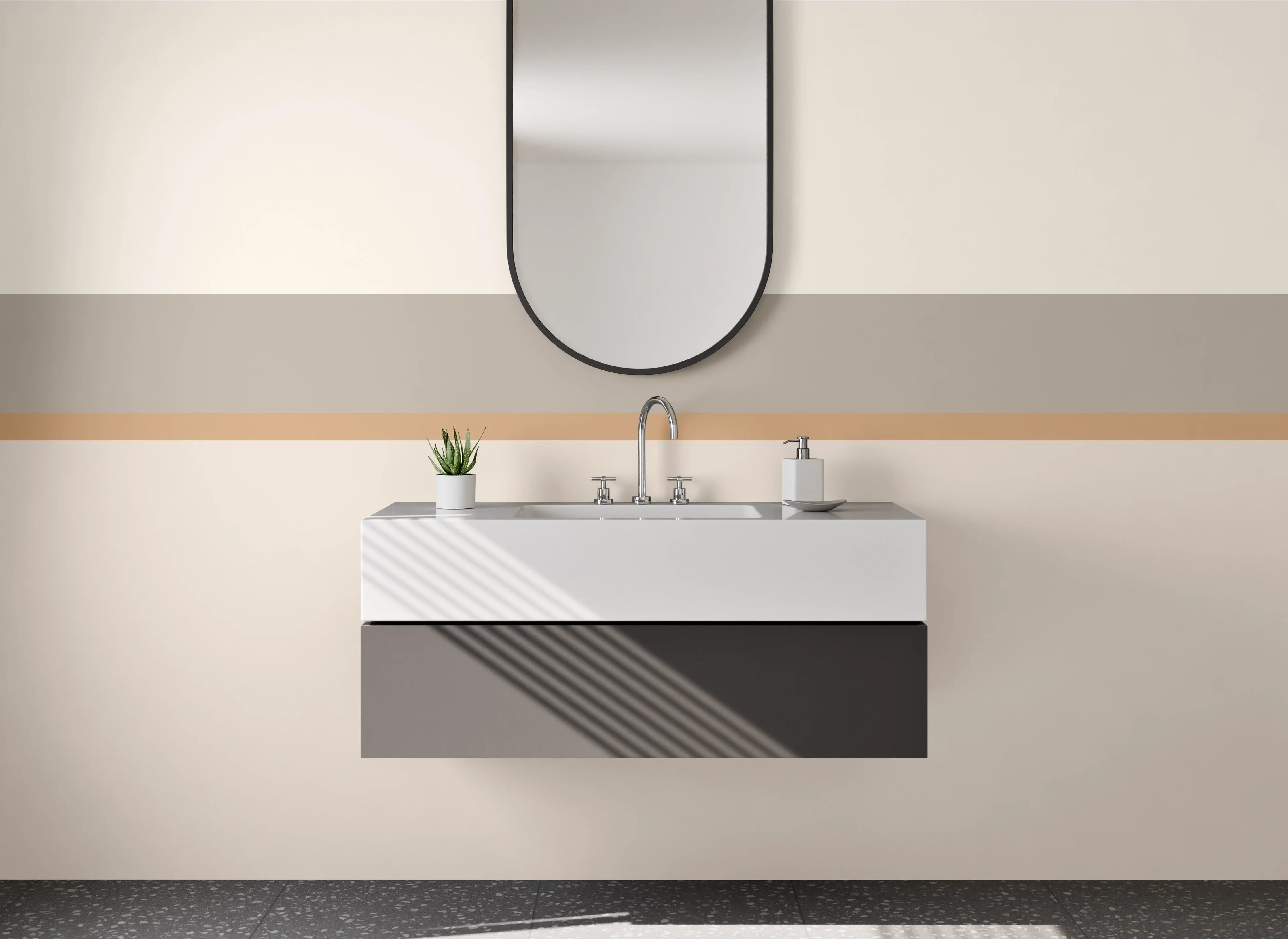 Waschbecken-Rückwand - Beige und Braun Farbpalette mit feinen Linien