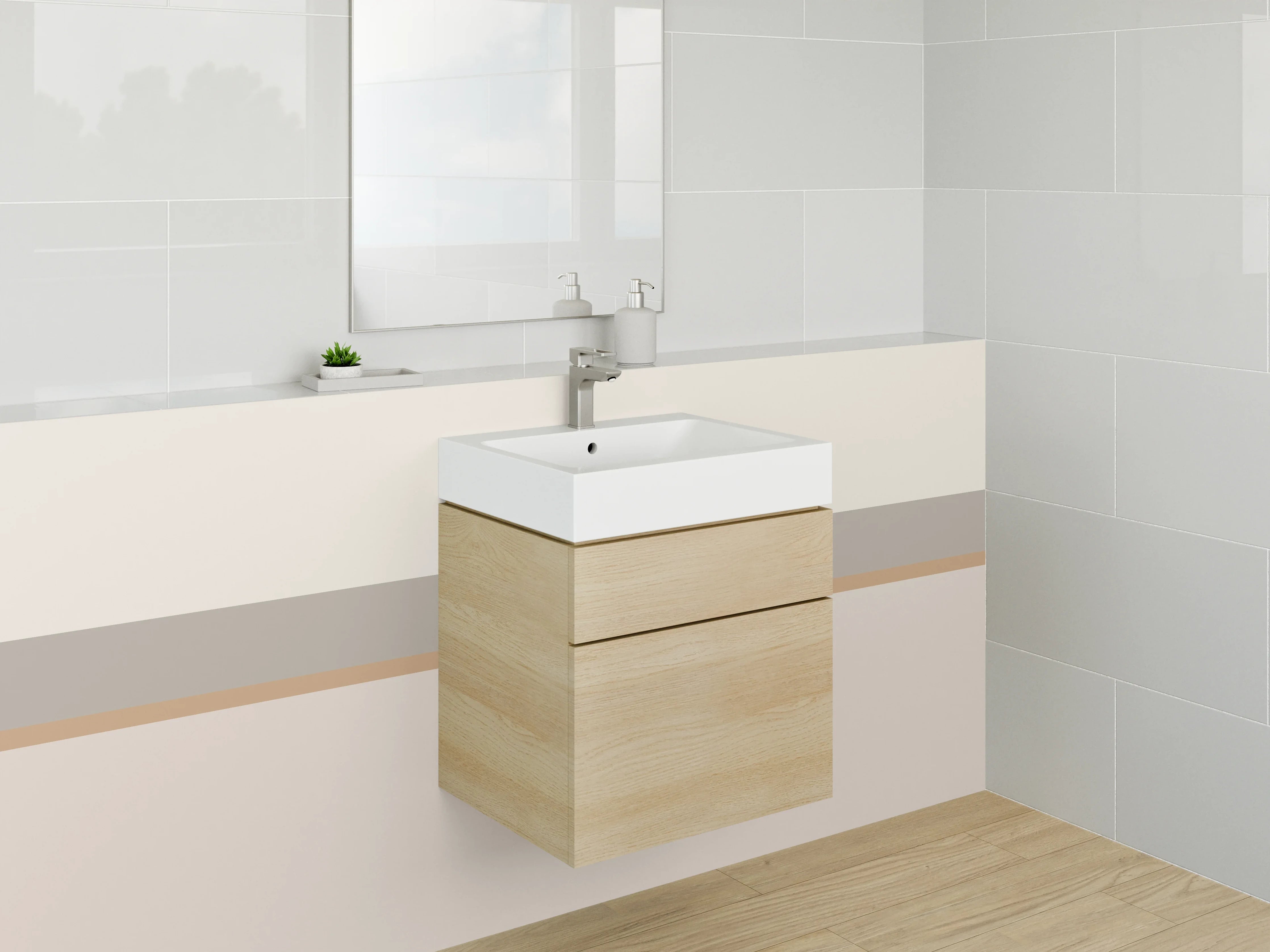 Waschbecken-Rückwand - Beige und Braun Farbpalette mit feinen Linien