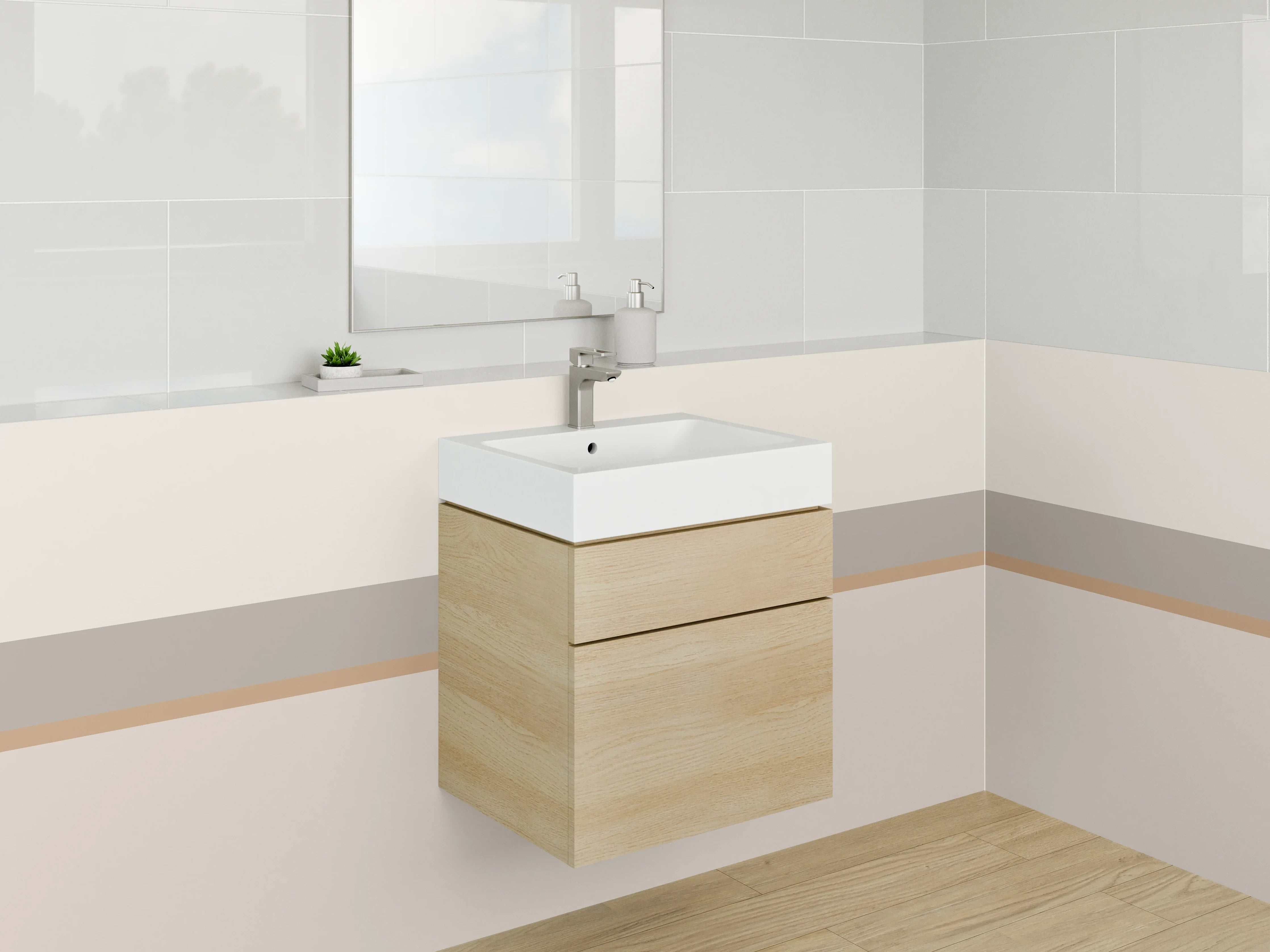 Waschbecken-Rückwand - Beige und Braun Farbpalette mit feinen Linien