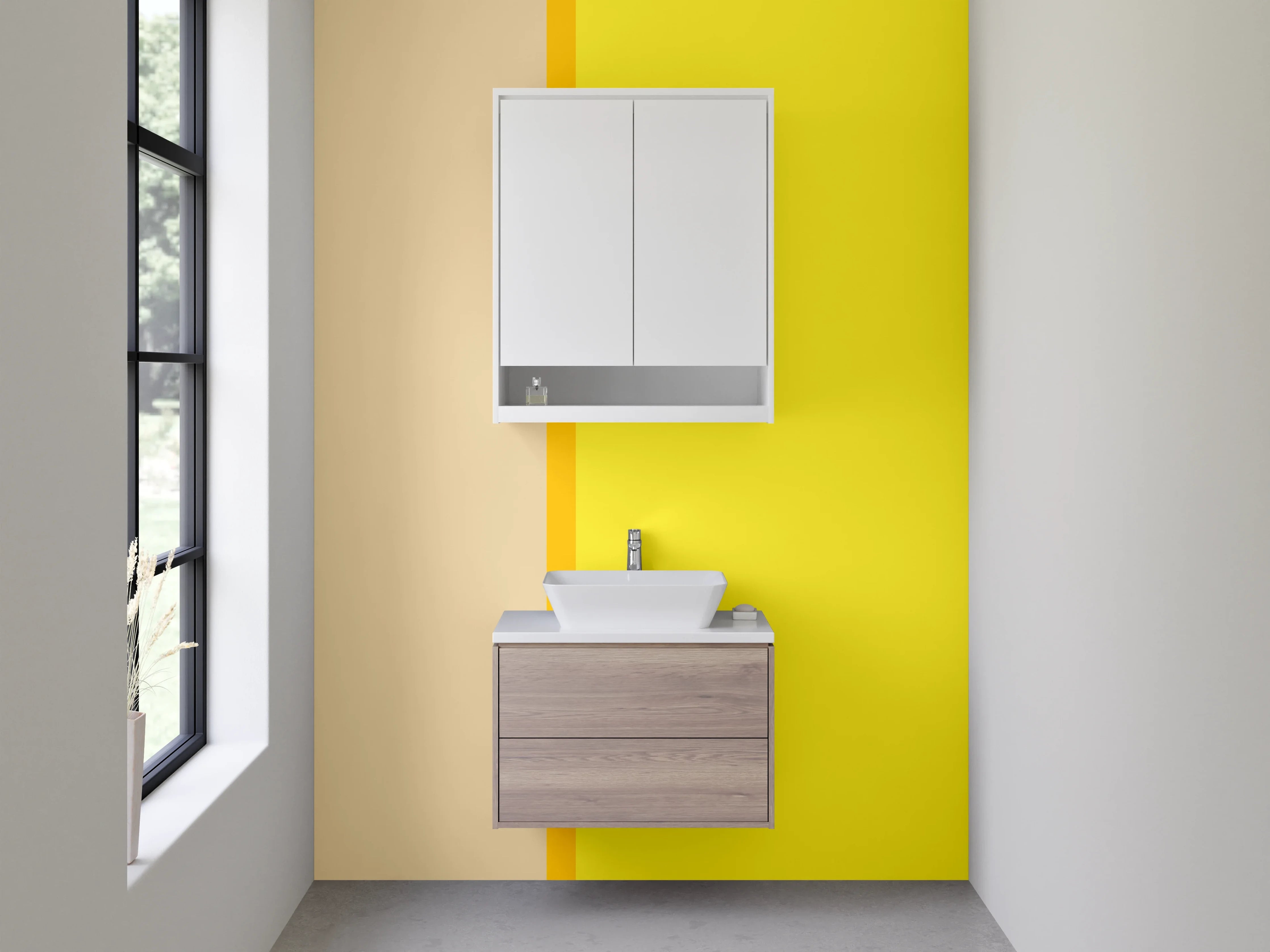 Waschbecken-Rückwand - Beige und Gelbe Farbblock-Motiv