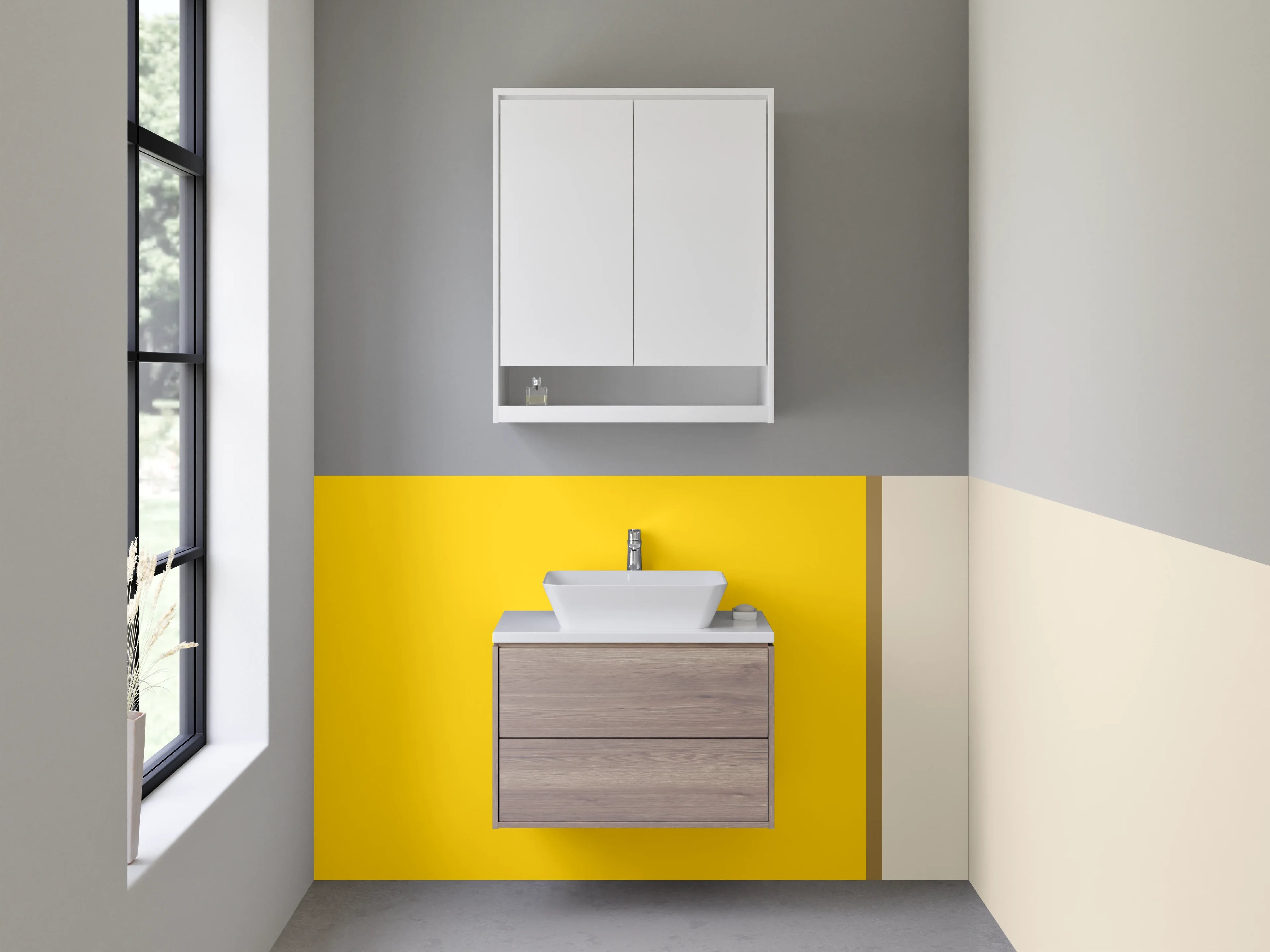 Waschbecken-Rückwand - Beige und Gelbes Farbdesign