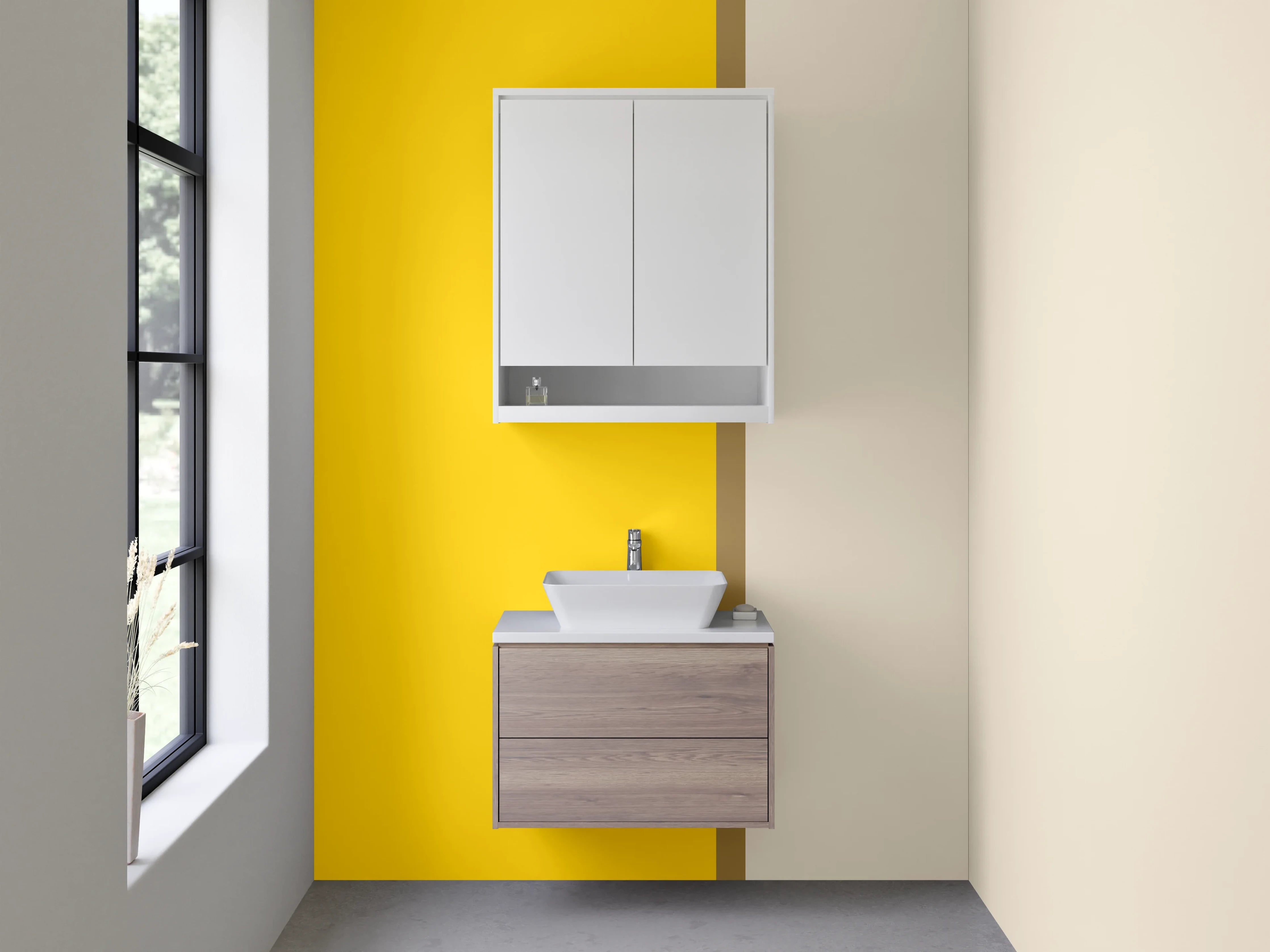 Waschbecken-Rückwand - Beige und Gelbes Farbdesign