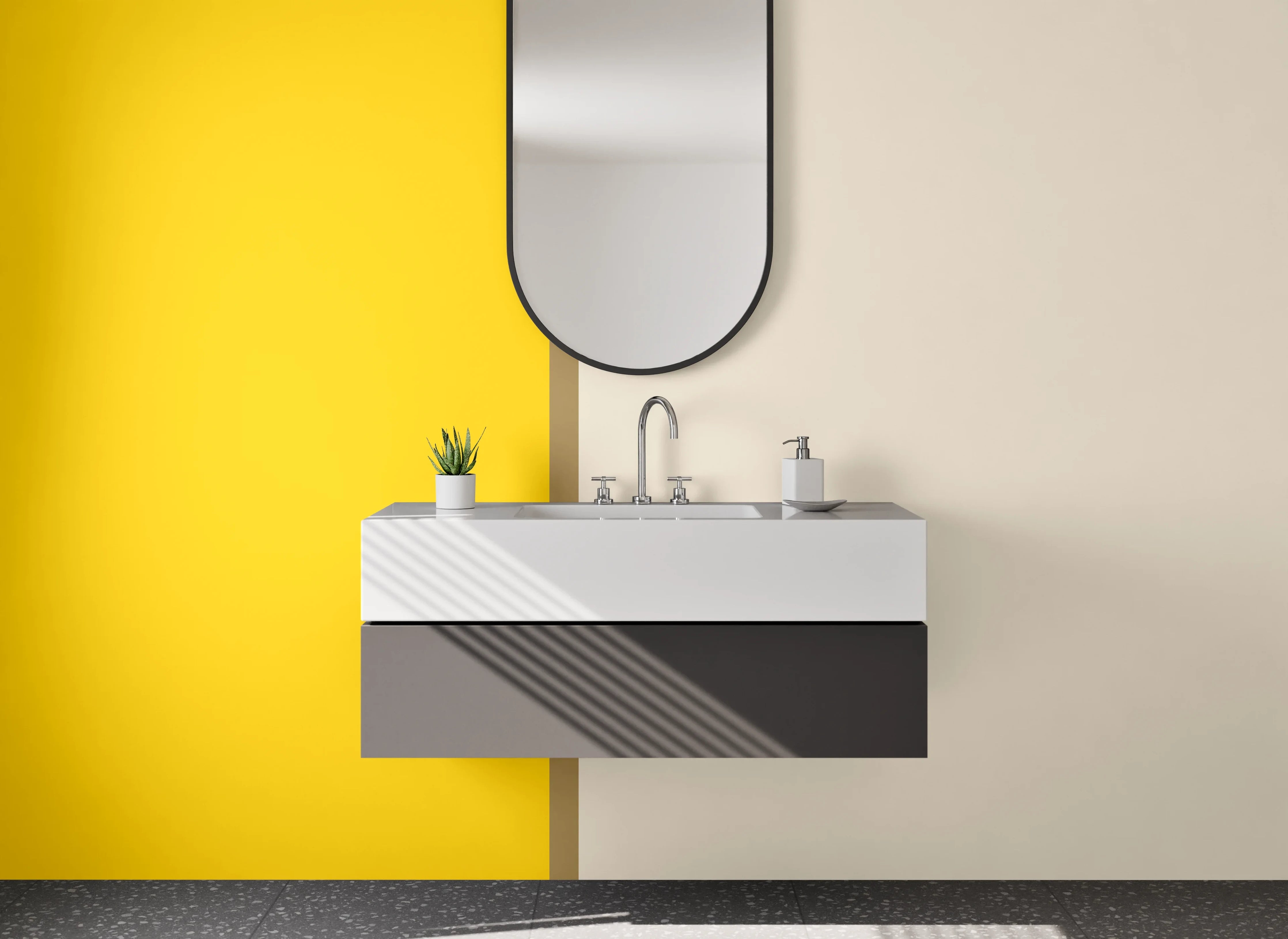 Waschbecken-Rückwand - Beige und Gelbes Farbdesign