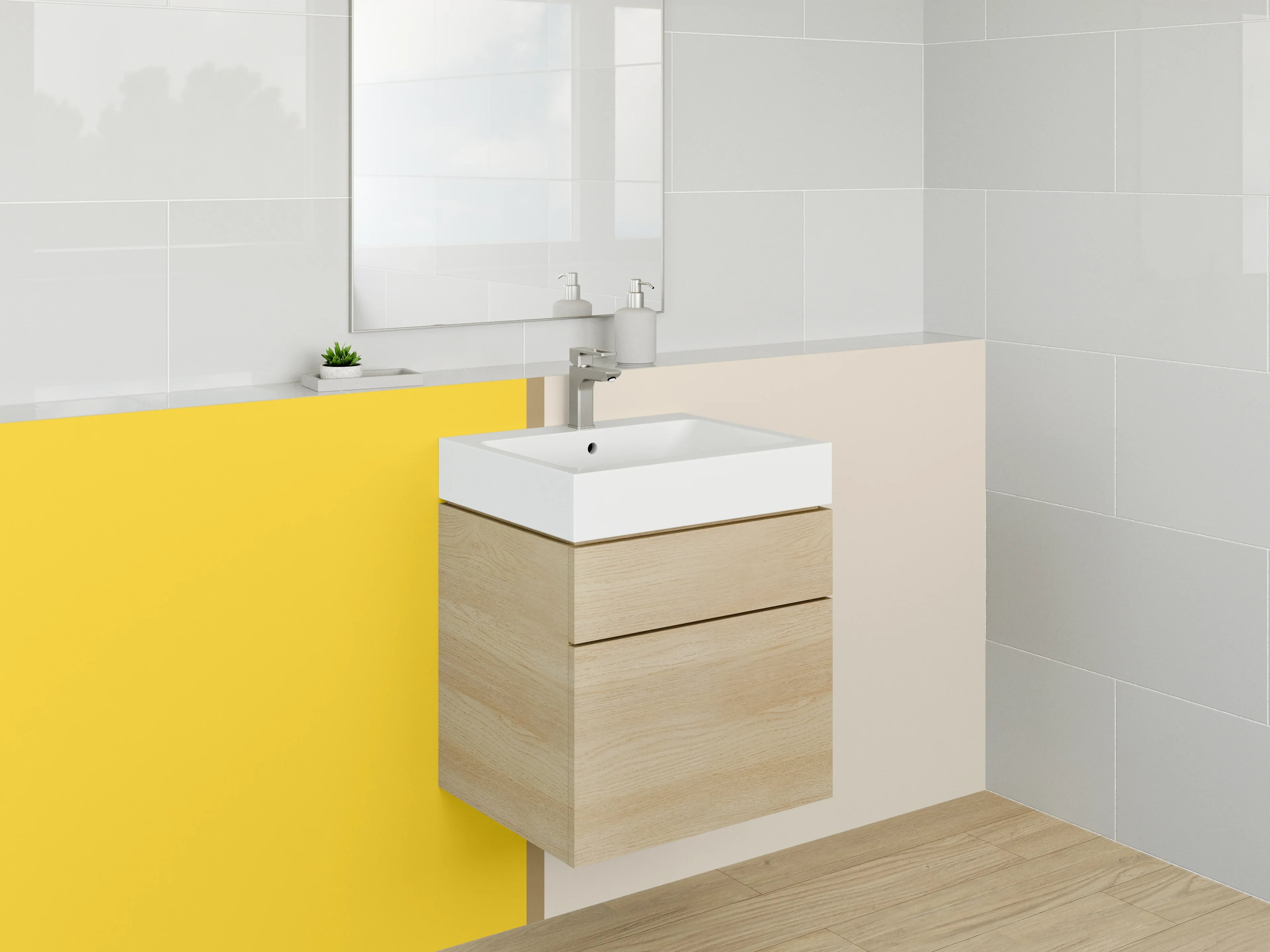 Waschbecken-Rückwand - Beige und Gelbes Farbdesign